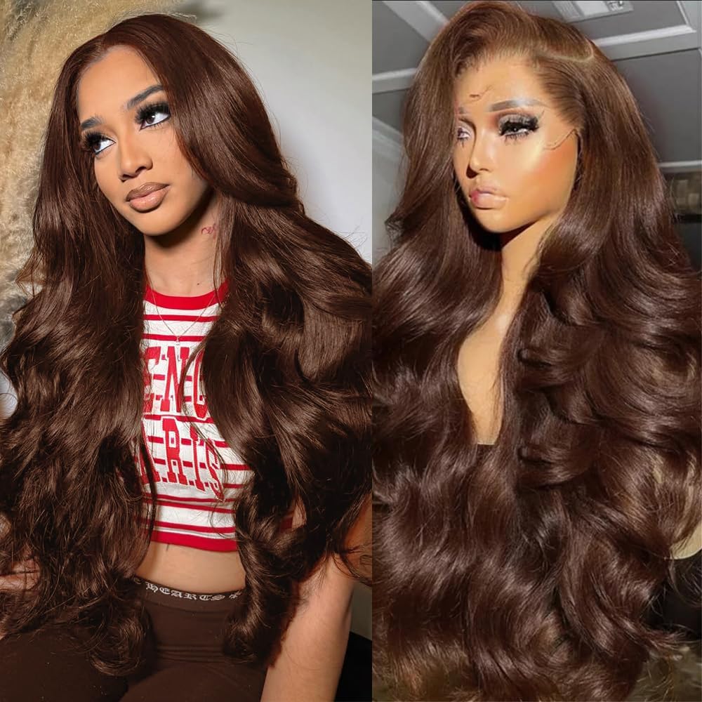 Aolvoblees 22 Inch Chocolate Brown Body Wave 250% Density 13x4 HD Pre Plucked Lace Front Wigs Human Hair Frontal Glueless Colore