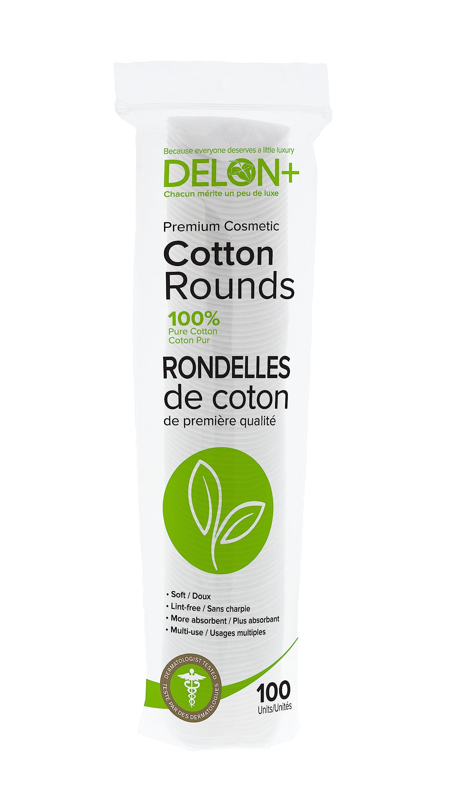 DELON Premium Cosmetic Cotton Rounds, 100 Count