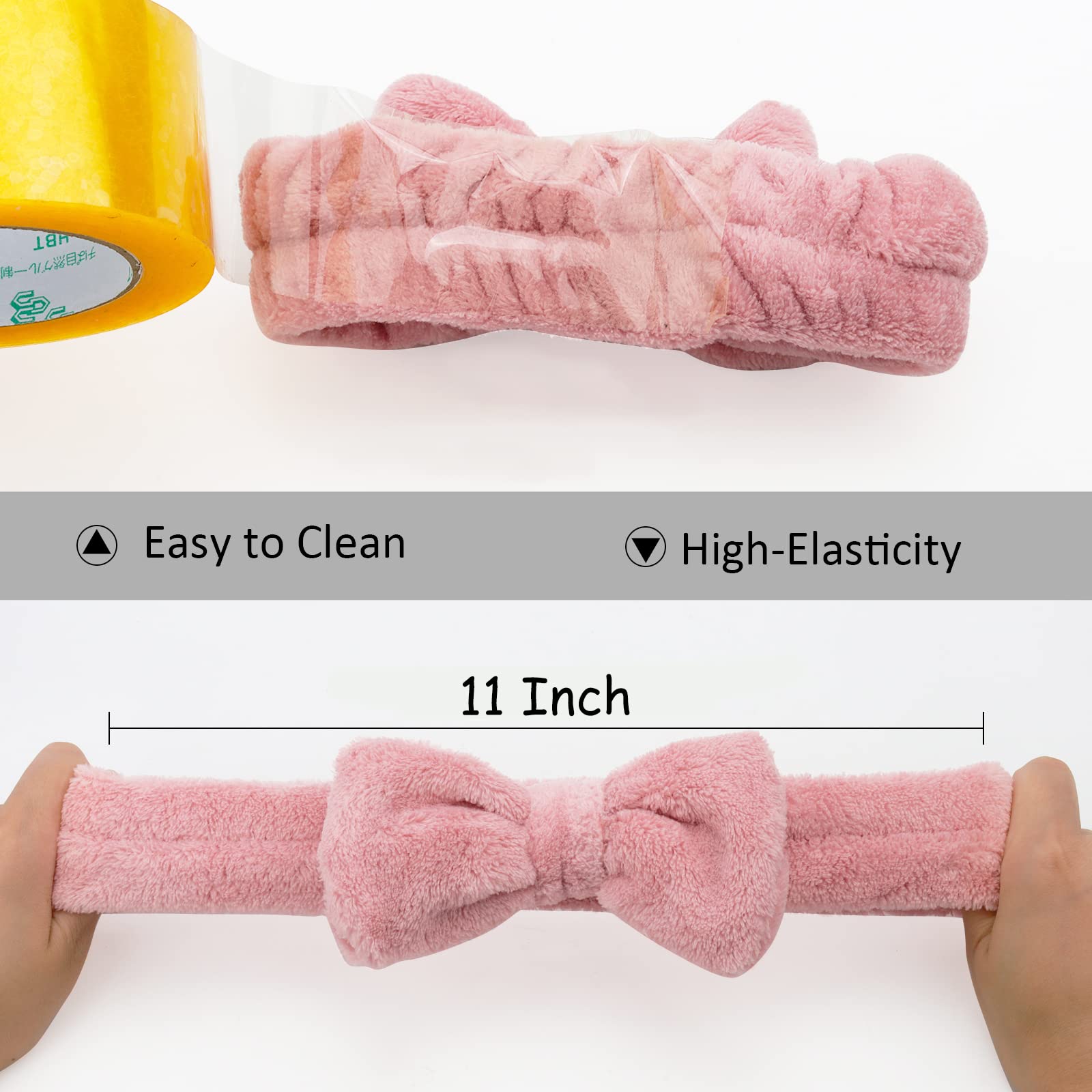 Ondder Spa Headband for Washing Face 8 Pack Dark Pink Skincare Headbands for Women Girls Terry Cloth Cute Bow Head Bands