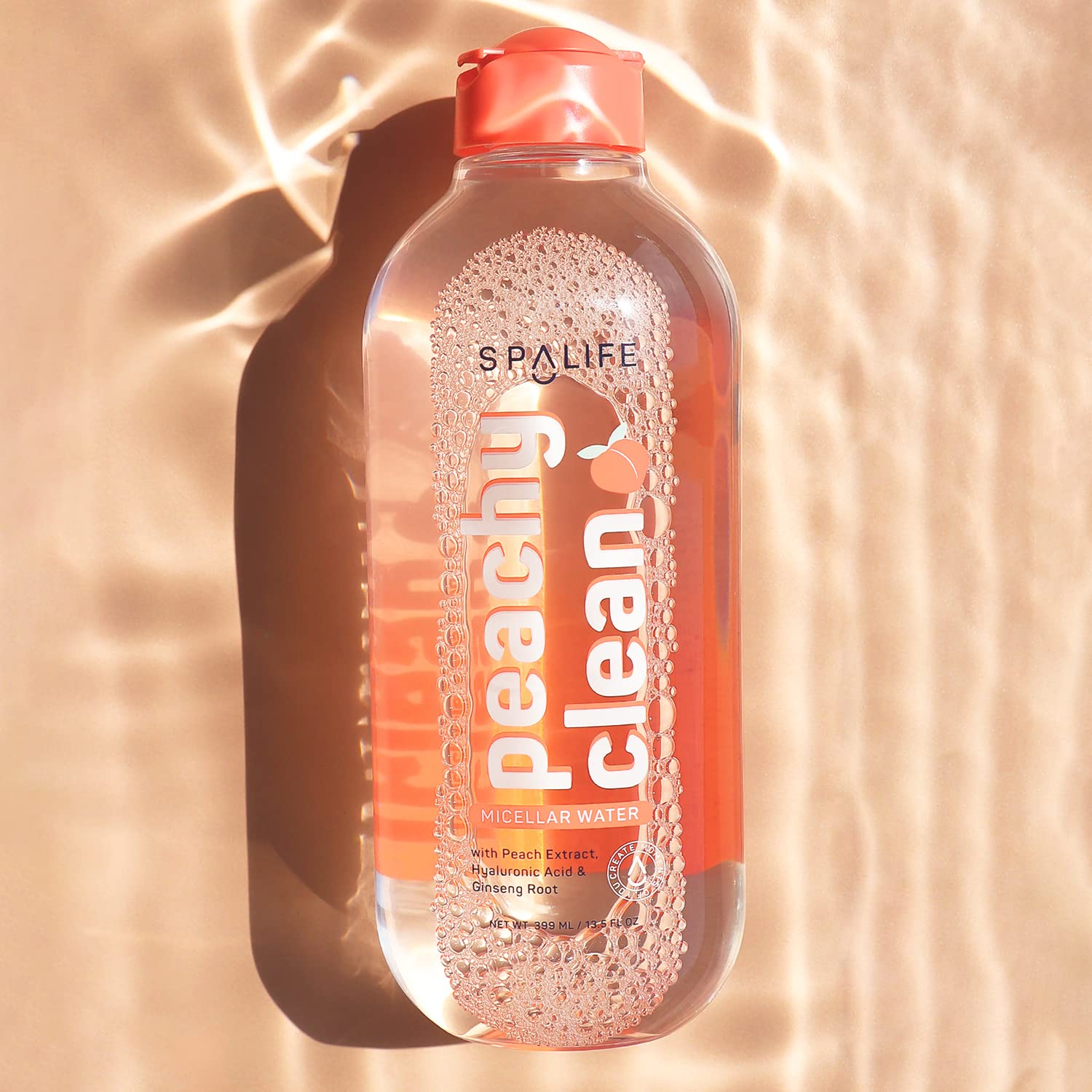 Spalife Beauty Peachy Clean Micellar Cleansing Water - 13.5 Fl Oz (With Peach Extract, Hyaluronic Acid & Ginseng Root)