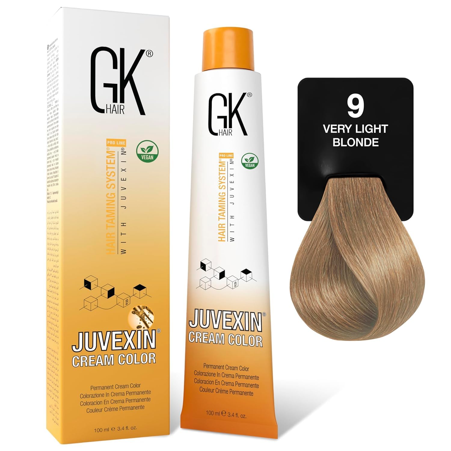 GK HAIR Color Cream 9.0 Natural Very Light Blonde - 100% Grey Coverage | Semi, Demi or Permanent Results | 8-10 Vol Semi | 20-30