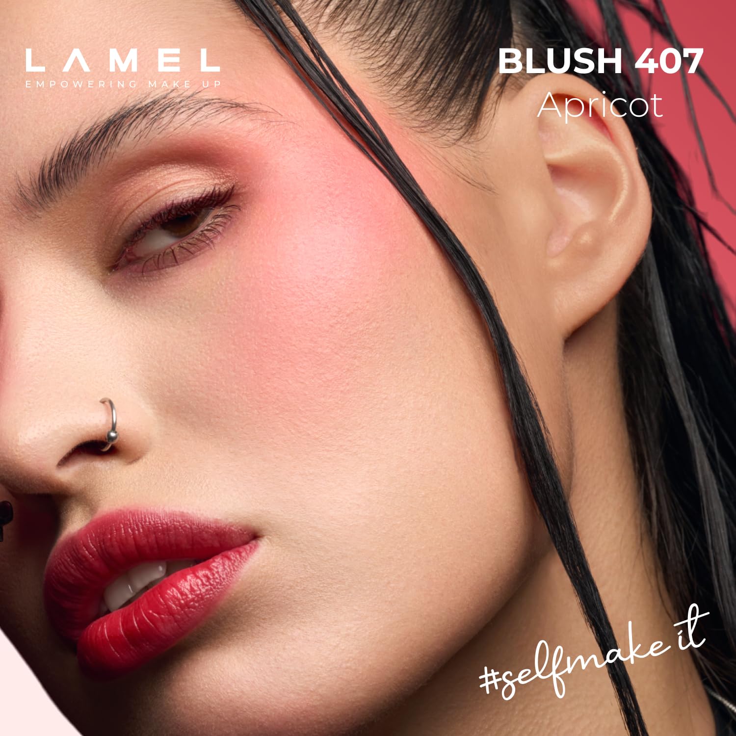 Lamel Blush Cheek Apricot Color Mini - Blendable Natural Blush Powder - Enhances & Defines Shapes & Features - Shading & Contour