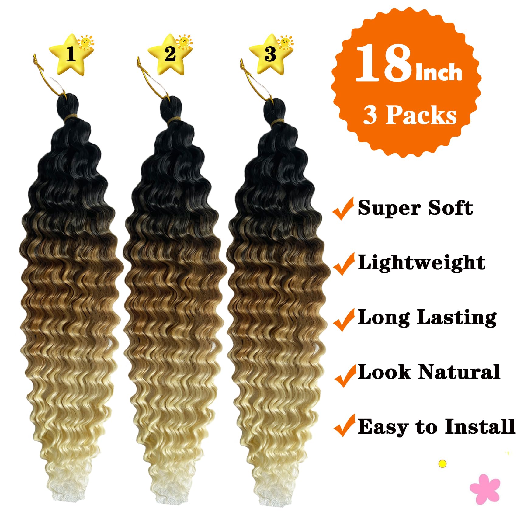 Paraglame Ombre Ocean Wave Crochet Hair 18 Inch Curly Braiding Hair Deep Wave Braiding Hair For Bohemian Knotless Braids Water W