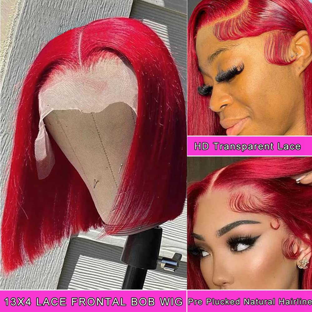 Pre Plucked 13X4 Straight Red Bob Wig Human Hair Lace Frontal Wigs With Baby Hair Natural Hairline 100% Unprocessed Human Virgin