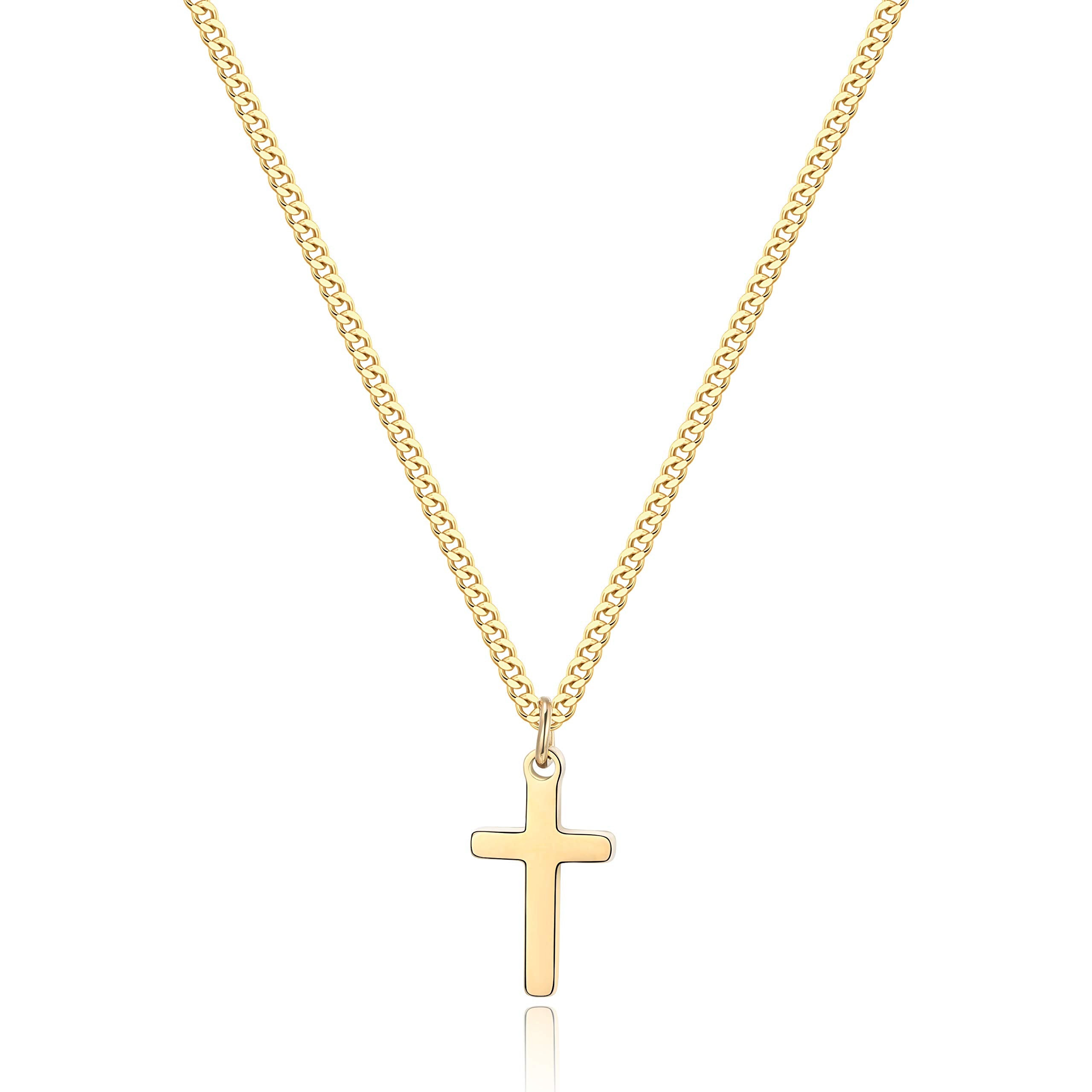 Joxevyia Small Cross Necklace for Boy 14K Gold Filled Stainless Steel Cross Pendant with Cuban Chain Necklace Simple Faith Jewel