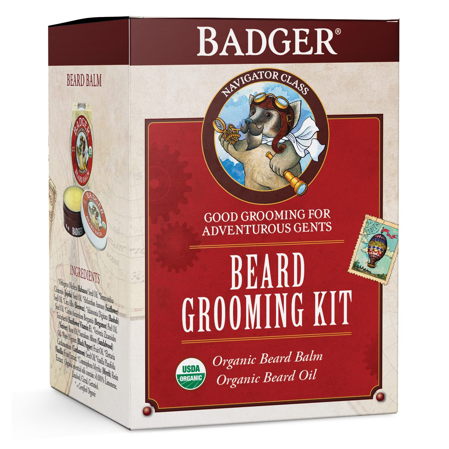 Badger Beard Grooming Kit, Beard Oil & Beard Balm, Babassu & Jojoba, Certified Organic, Facial Hair Leave-in Conditioner