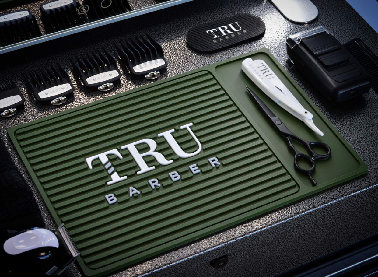 TRU BARBER ORGANIZER MAT 14   X 9    (GREEN) Flexible PVC Station Mat, Professional Mat, Salon and Barbershop work Station pads,