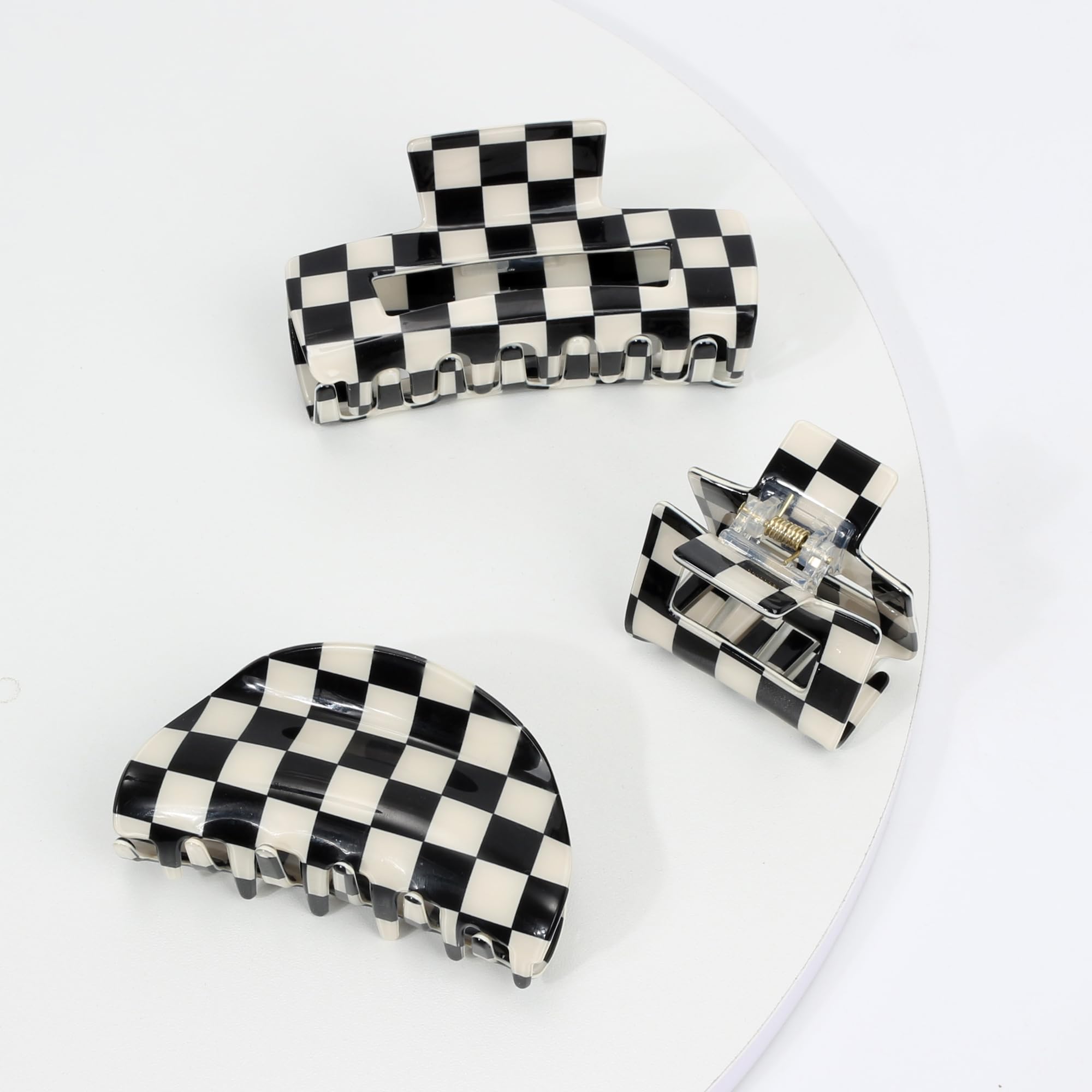 3 PCS Checkered Hair Claw Clips for Thick and Thin Hair Large Hair Clips Square Y2K Hair Checker Barrettes Black And White Check