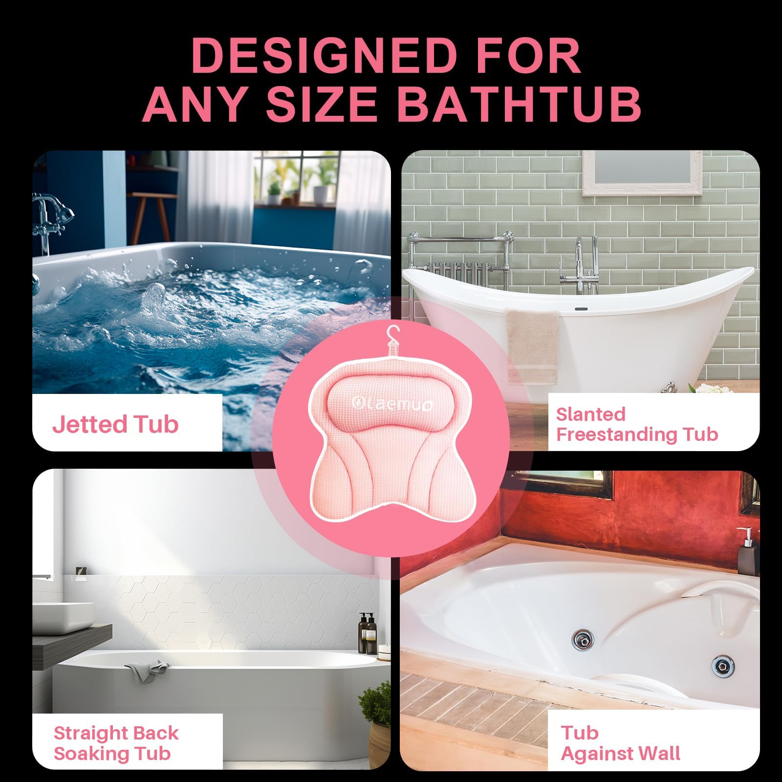 Olaemuo Bath Pillows For Tub, Bath Pillow Luxury Bathtub Pillow, Comfy Bath Tub Pillow For Bathtub For Head And Neck, Bathtub Ne