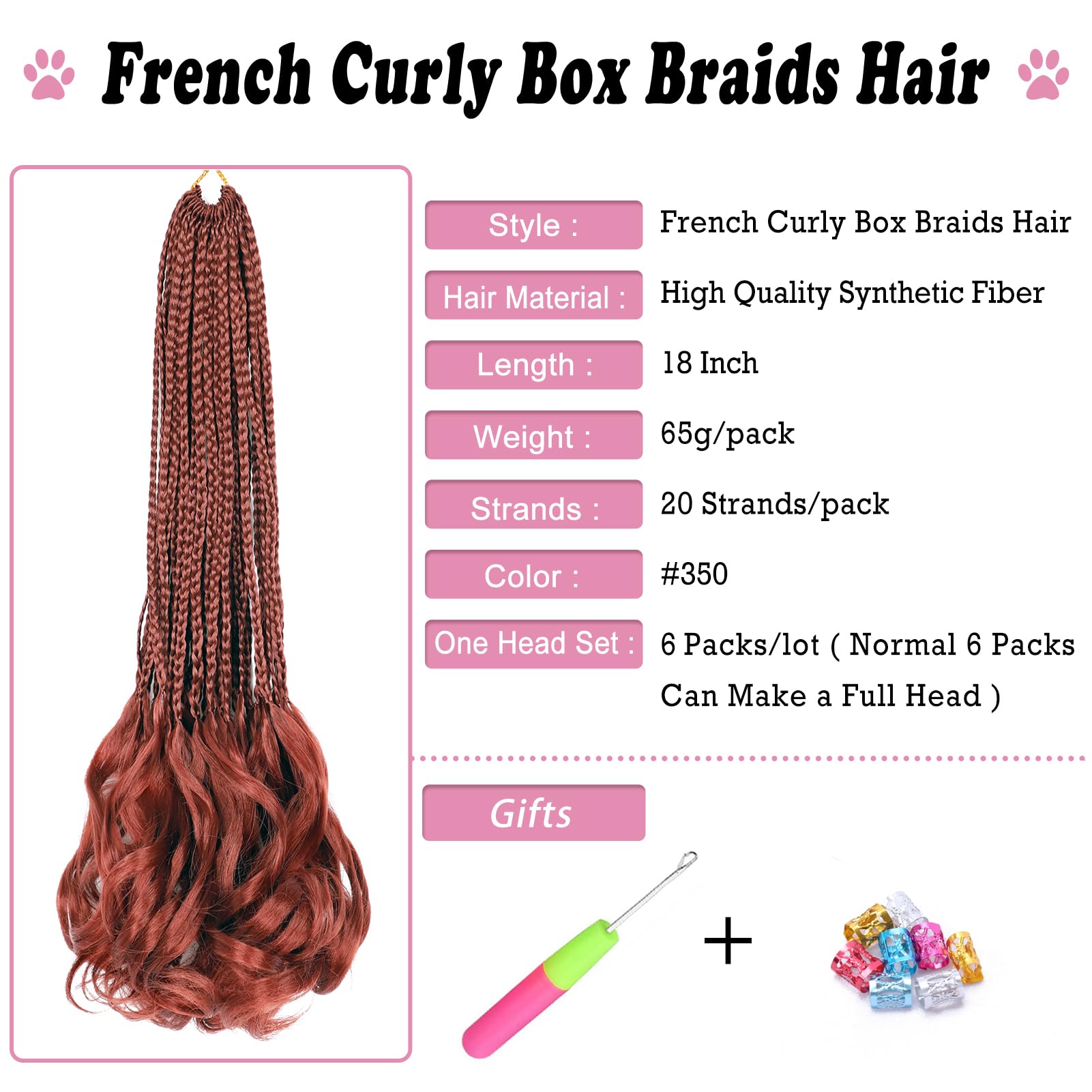 French Curl Crochet Braids 18 Inch 6 Packs Goddess Box Braids Crochet Hair Pre Looped French Curly Braiding Hair Cooper Red Croc
