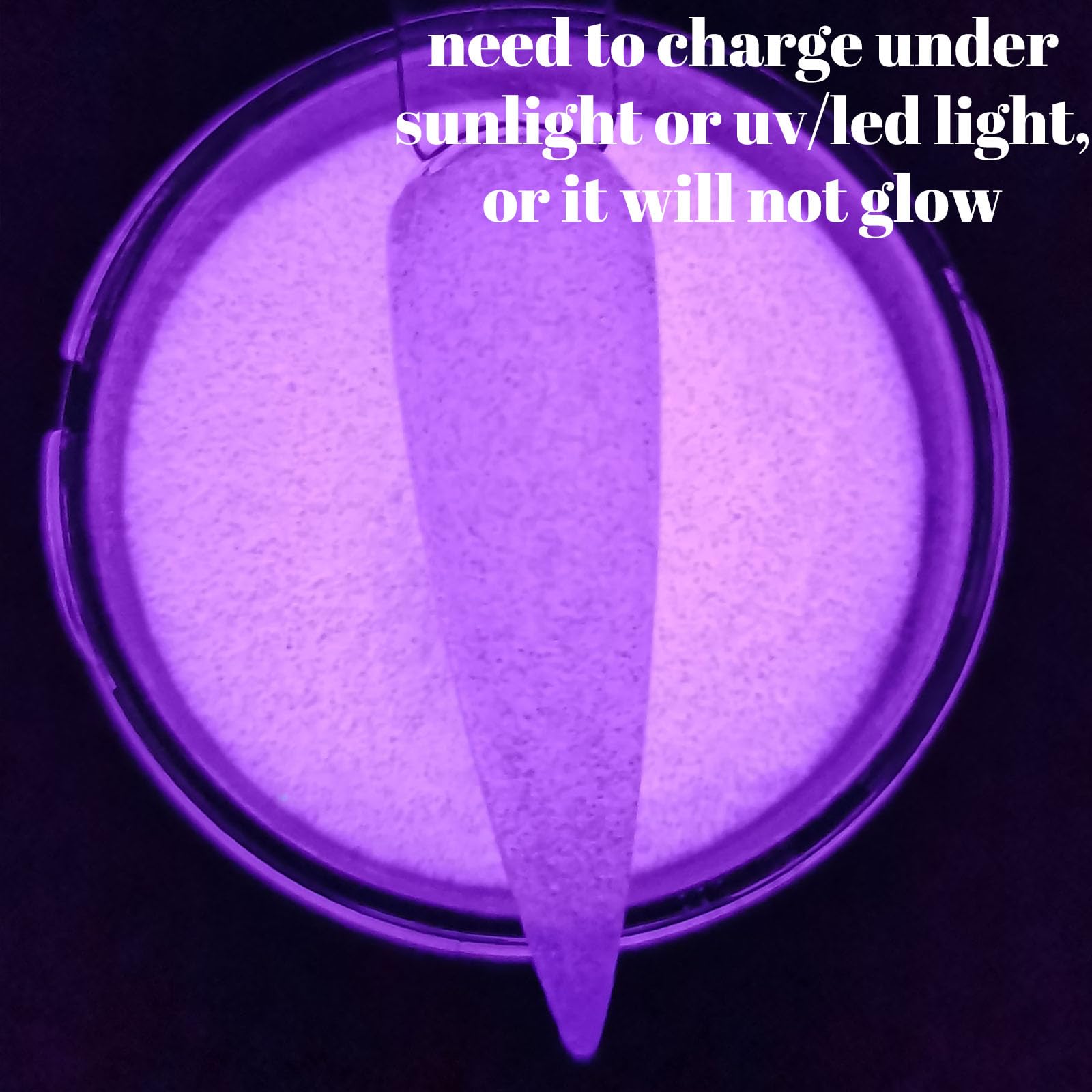 Glow in the dark White Glitter Nail Acrylic Powder Colors 1OZ APN69 Glows Purple