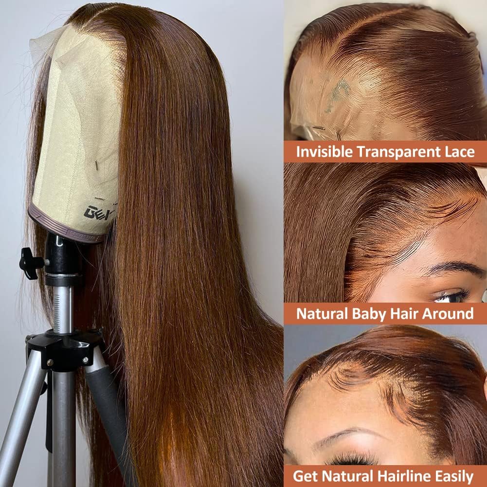 Flady Dark Brown Wig Glueless Wigs Human Hair Straight Lace Front Wigs Human Hair Pre Plucked Invisible Hd Lace Wig Human Hair F