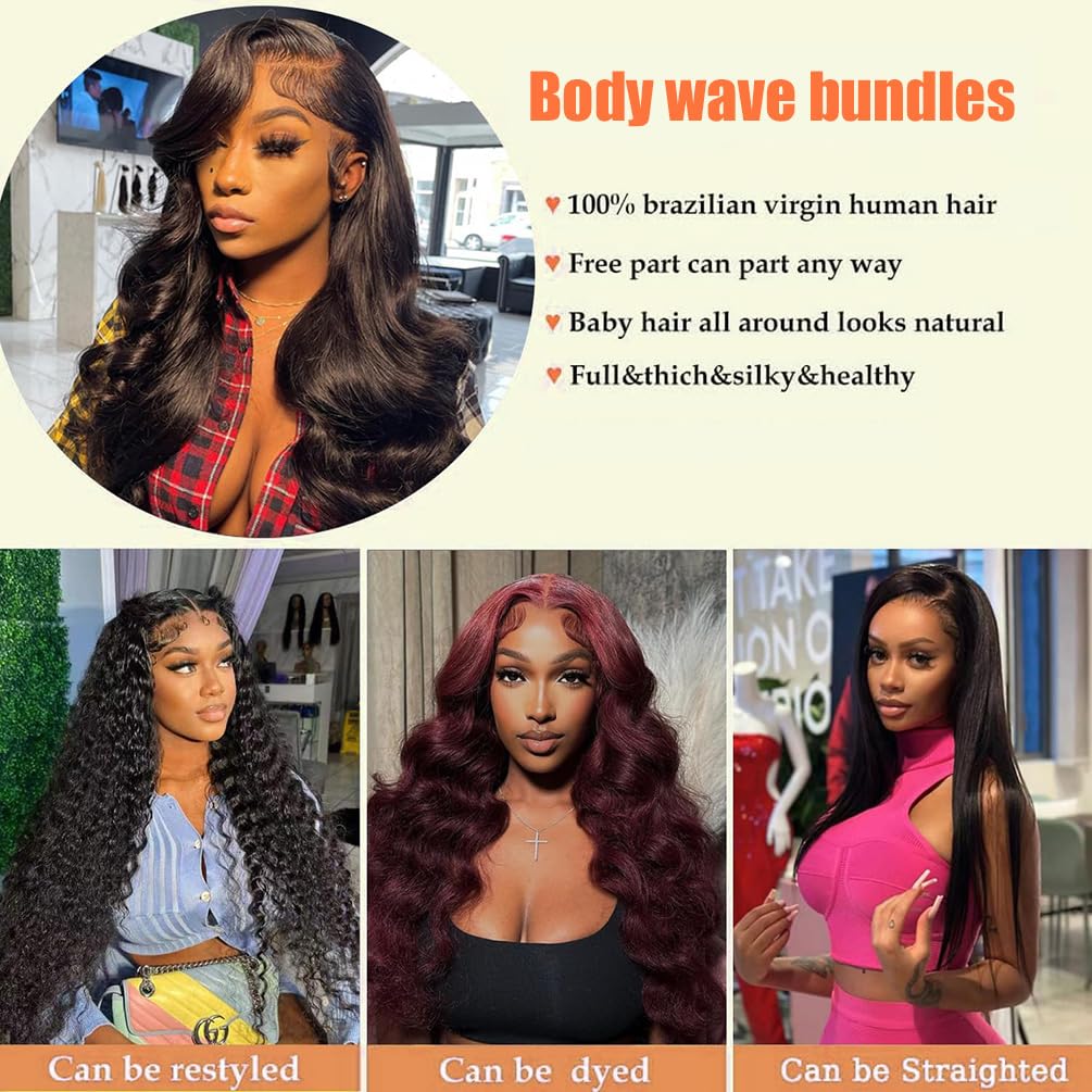 Bundles Human Hair With Frontal Closure Body Wave Bundles With Frontal (10 12 14+10) Brazilian Virgin Weaves With 13X4 Ear To Ea