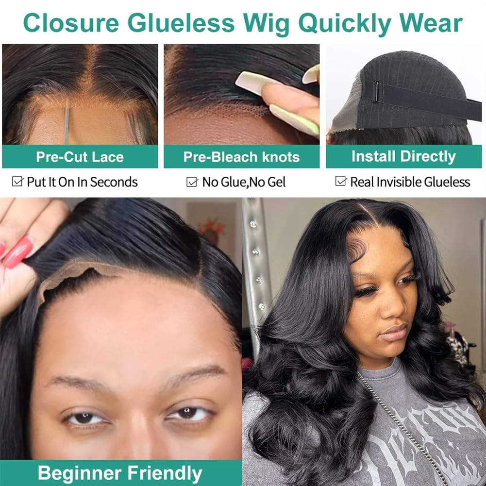 4X4 Body Wave Lace Front Wigs Human Hair Pre Plucked With Baby Hair 150% Density 16 Inch Human Hair Wigs Brazilian Virgin Fronta