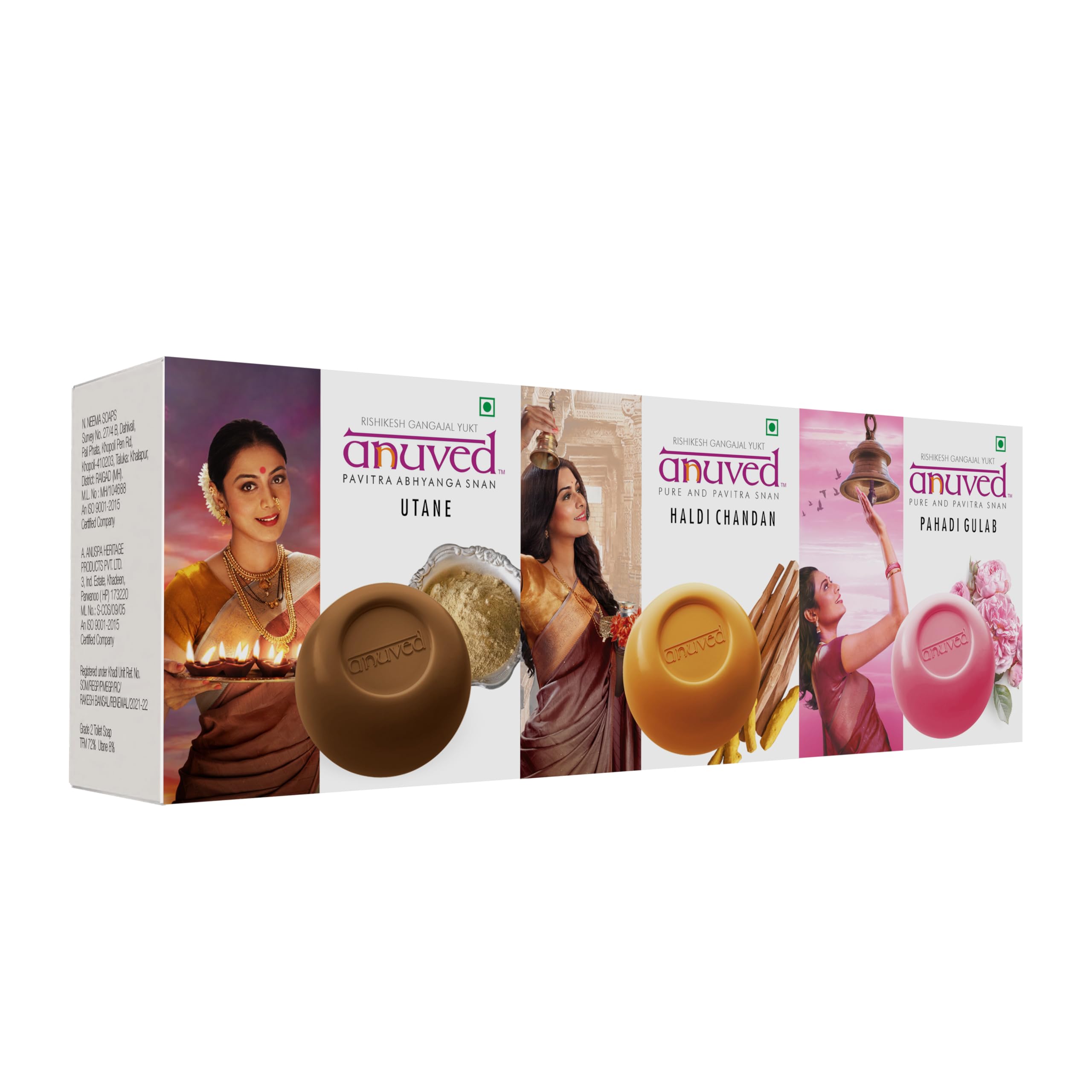 Anuved Skin Care Combo - Utane, Haldi Chandan And Pahadi Gulab | Pack Of 3 | 125 Grams Each | Herbal Soaps For Oily Skin & Total