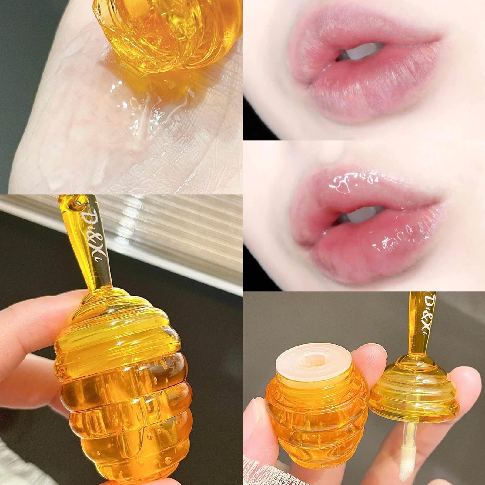 2Pcs Small Honey Pot Lip Oil,Peach And Honey Flavor,Moisturizing Honey Lip Mask Lip Balm,Day And Night Repair Lip Sleeping Masks