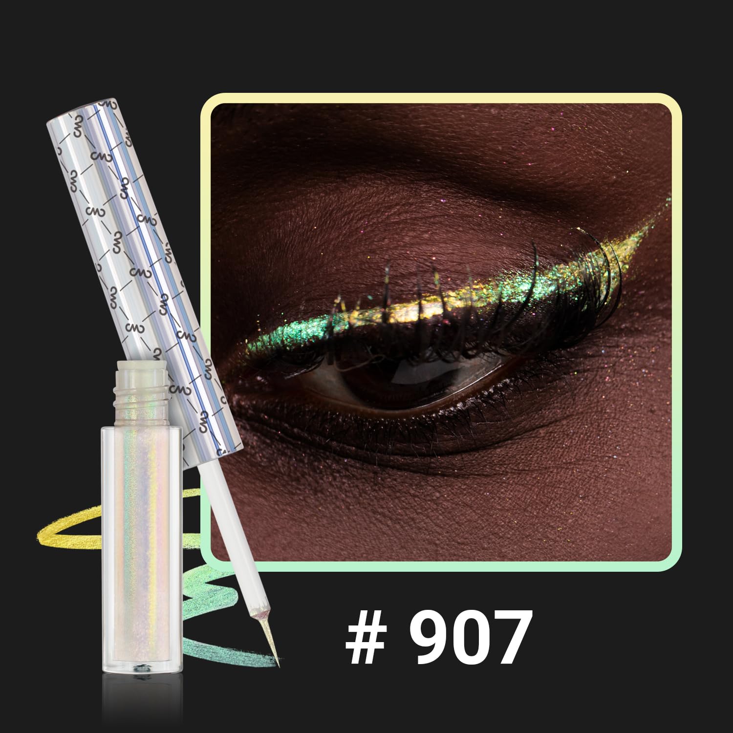 Charmacy Chameleon Liquid Eyeliner, Intense Shifting Colored Eyeliner, Waterproof Eyeliner Liquid Gold Glitter Eyeliner, High Pi
