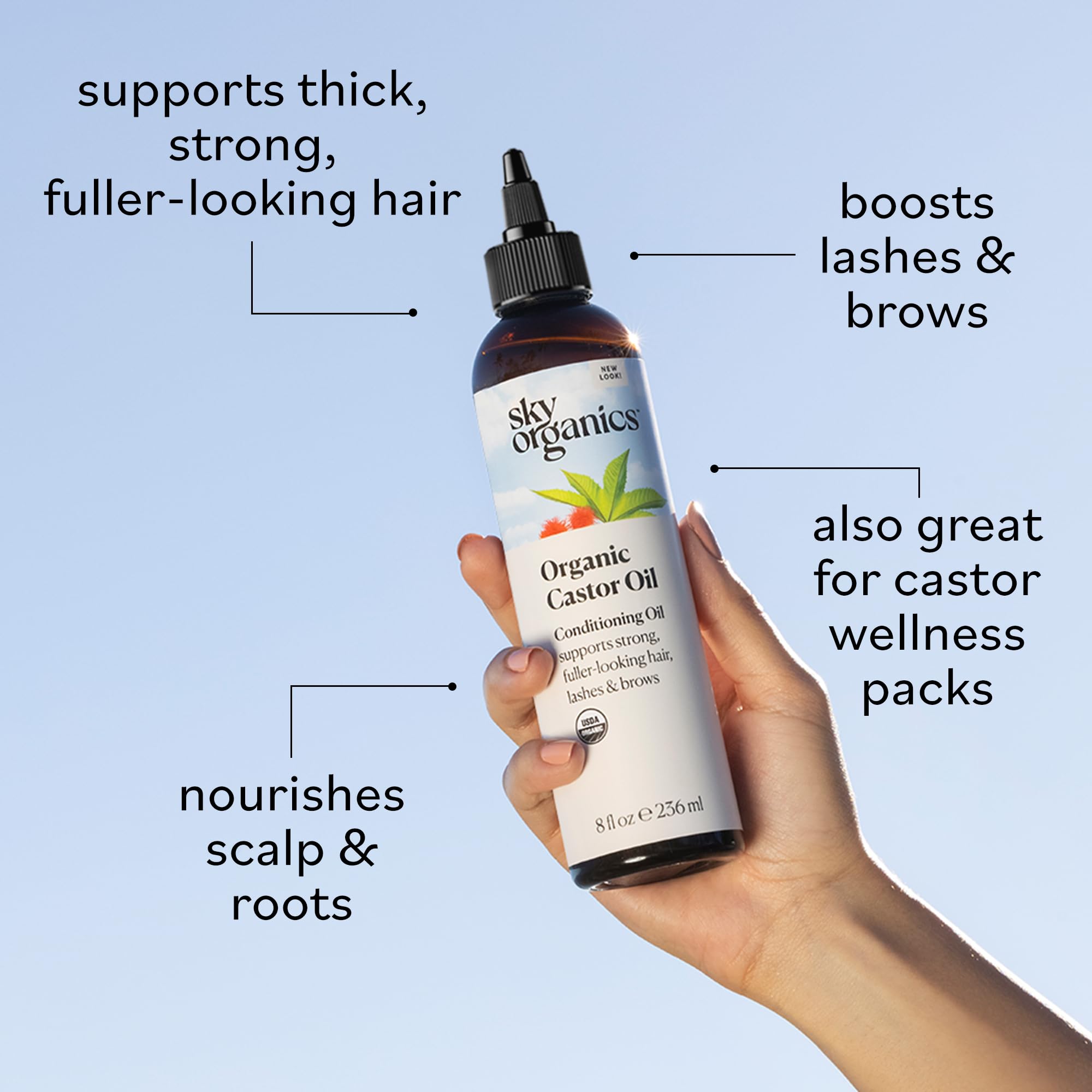 Sky Organics Organic Castor Oil (8 oz) USDA Certified Organic, 100% Pure, Cold Pressed, Hexane Free, Boost Hair Growth, Use with
