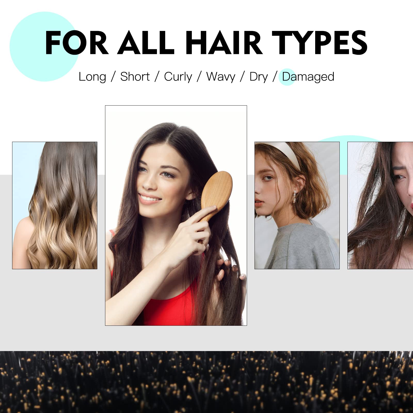 Combetter Boar Bristle Hair Brush - Eco-Friendly Bamboo, Black, for Smoothing & Detangling Hair, Suitable for Women, Men & Kids