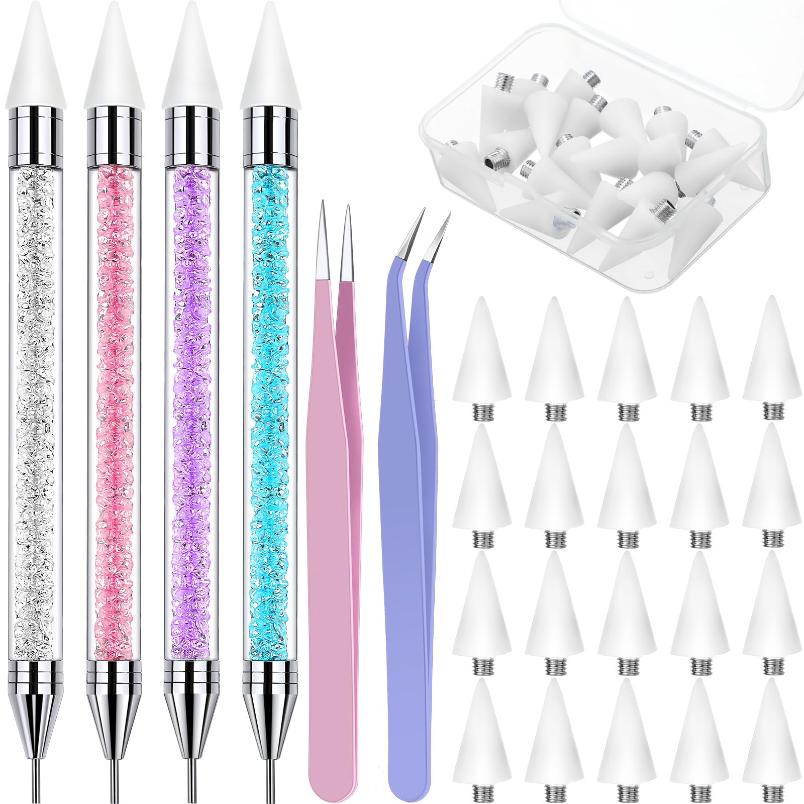 Tatuo 4 Pcs Dual-ended Rhinestone Picker Tool Handle Rhinestones Applicator with 20 Replacement Wax Tips Wax Pencils Painting Do