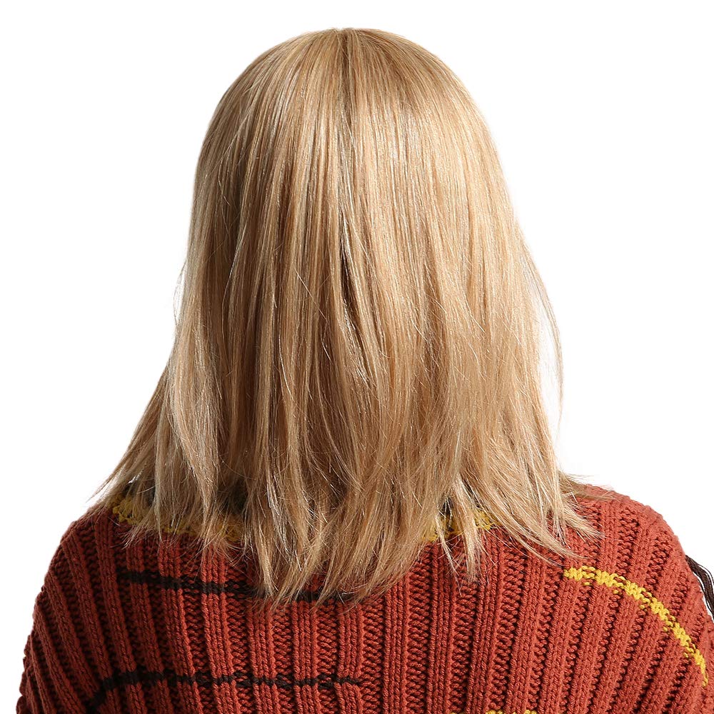 EMMOR Natural Blonde Human Hair Blend Wigs for Women and Lady,Shoulder Length Bob Wig Blend With Healthy Kanekalon Fiber with Ba