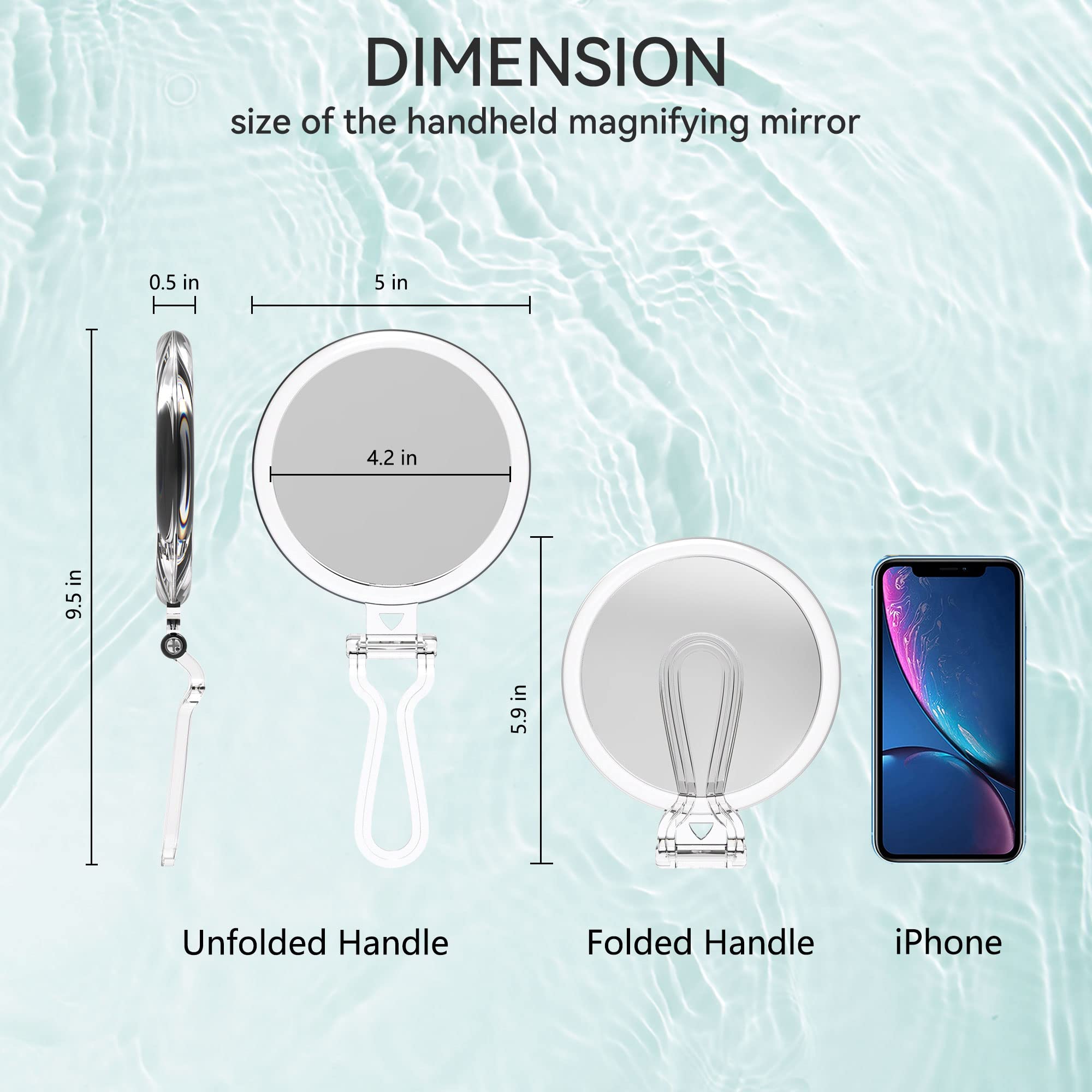 B Beauty Planet 20X Magnifying Home Mirror, Round 5'' Handle for Travel, Double-Sided 1X/20X, Foldable Makeup Mirror, Tabletop M