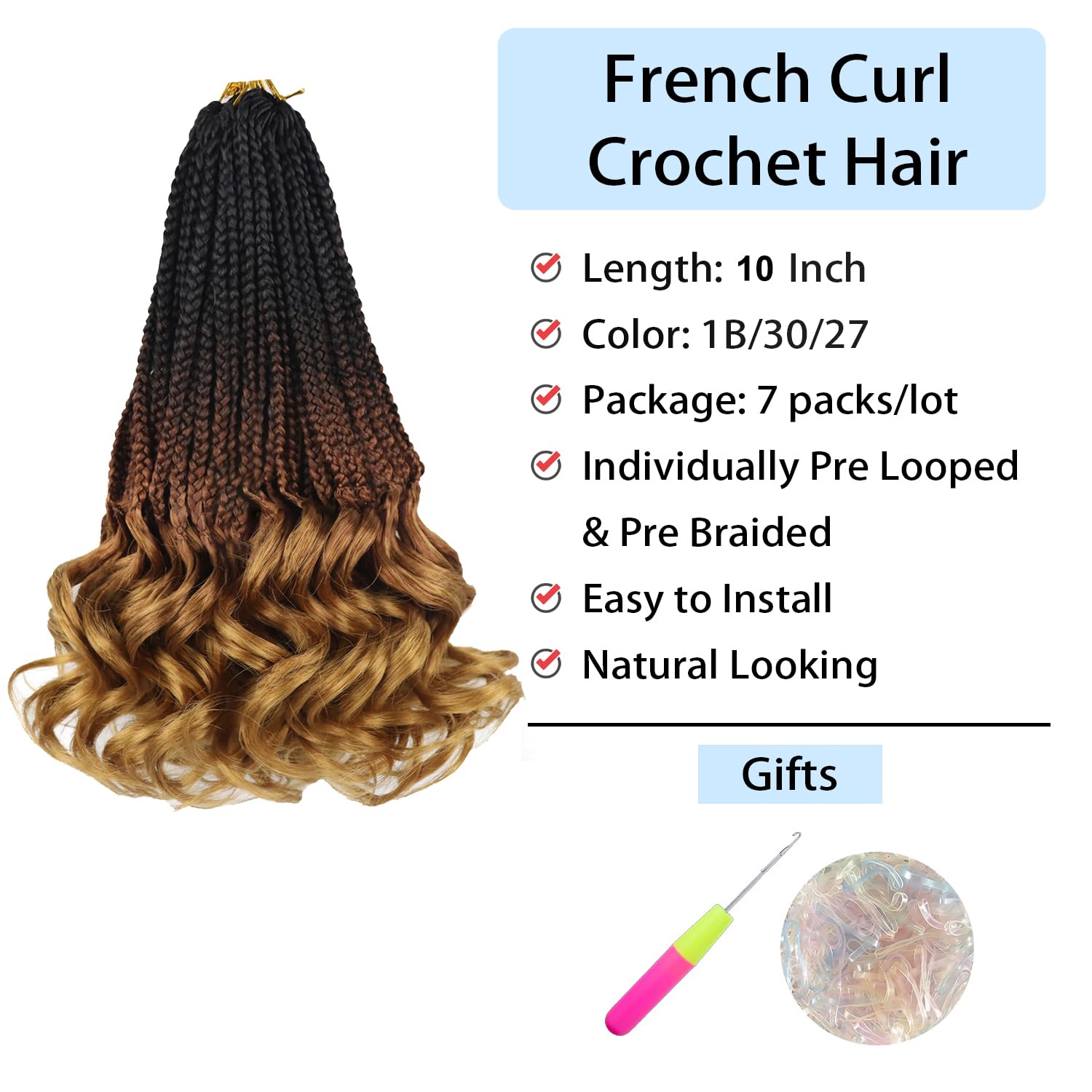 Curly Crochet Hair 1B/30/27 Short French Curl Crochet Braids Pre Looped French Curl Braiding Hair 10 Inch Goddess Box Braids Cro