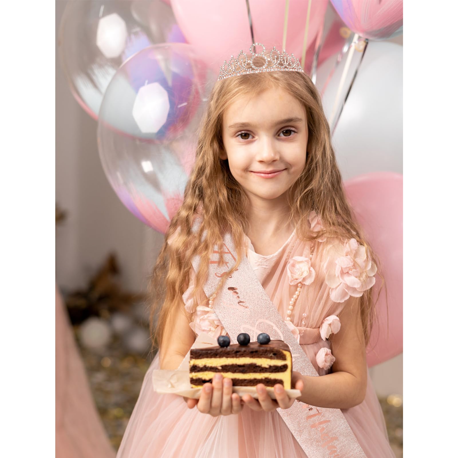 Cieher 8Th Birthday Crown + 8Th Birthday Sash + Pearl Pin Set, 8Th Birthday Gifts For Girls It'S My 8Th Birthday Decorations Wom