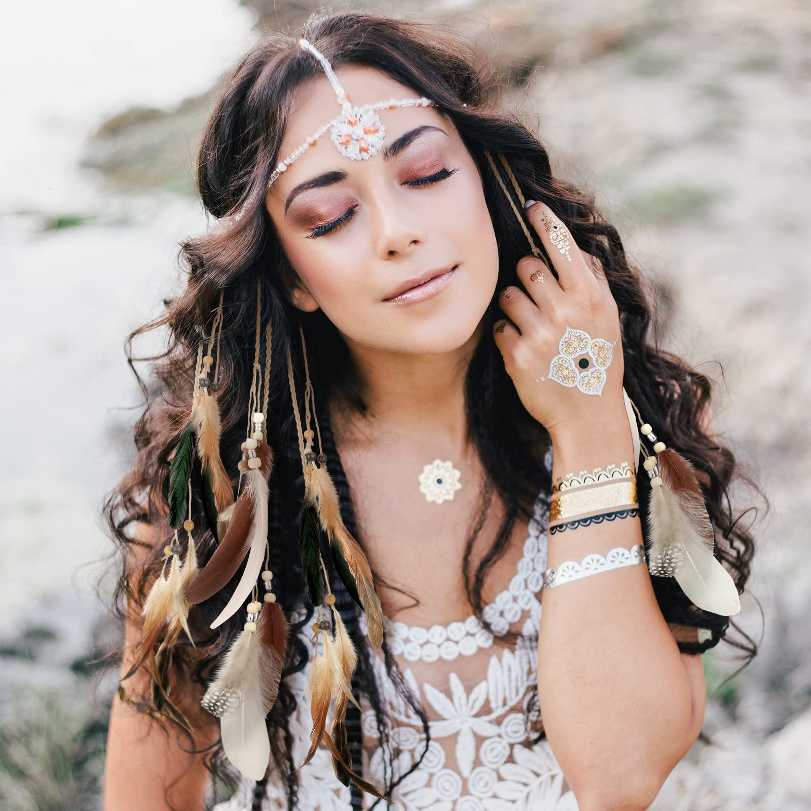 8 Pcs Handmade Boho Hair Extensions With Feather Clip Comb, Braided Beads Headdress, And Pirate Hair Accessories For Women Girls