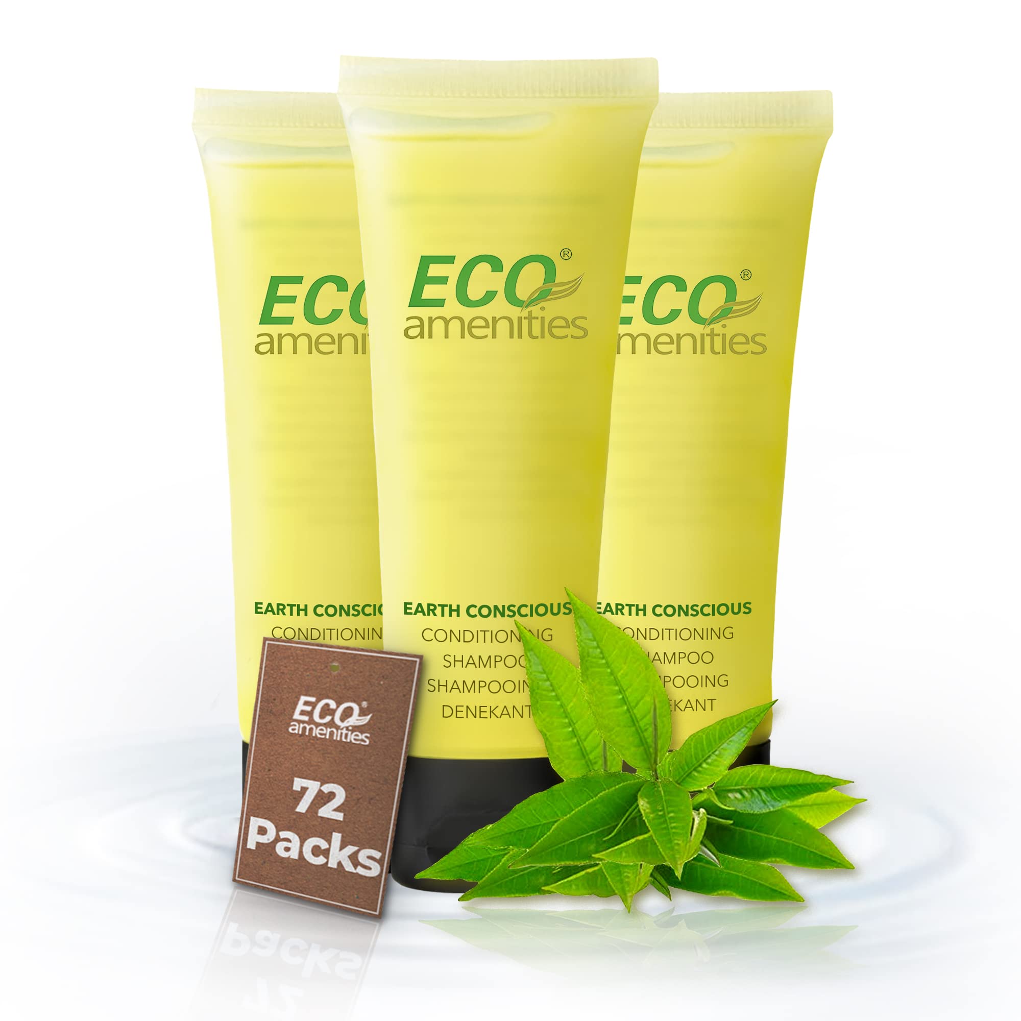 Eco Amenities Travel Size Shampoo - 72 Pack, 1 Oz Small Tubes, Green Tea Scent, Bulk Toiletries, Individually Packaged Hair Care