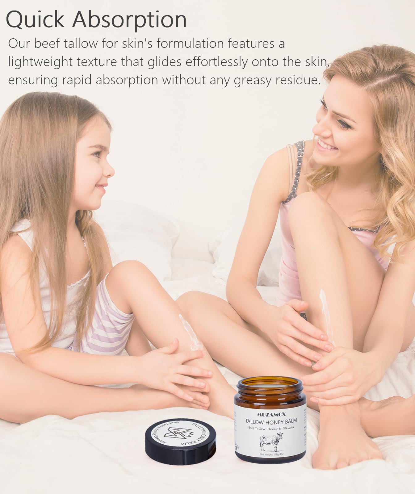 MUZAMOX Beef Tallow for Skin (4 OZ), Whipped Beef Tallow and Honey Balm, Tallow Face Moisturizer, Grass Fed Beef Tallow for Face