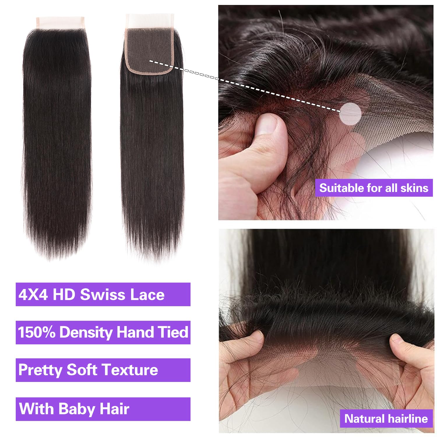 Straight Bundles With Closure Human Hair 16 18 20+14 Brazilian Human Hair Bundles With 4X4 Hd Lace Closure Free Part 10A 100% Un