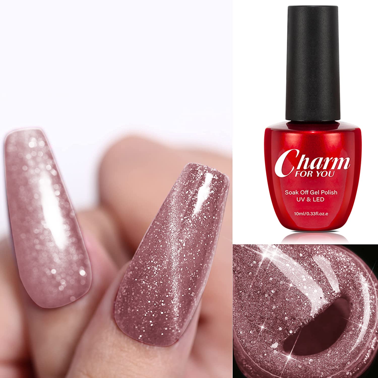 Veronni Reflective Glitter Gel Nail Polish, Magnetic Nail Gel Polish,Cat Eye Nail Art Diamond Shimmer Nail Polish Soak Off Uv Le