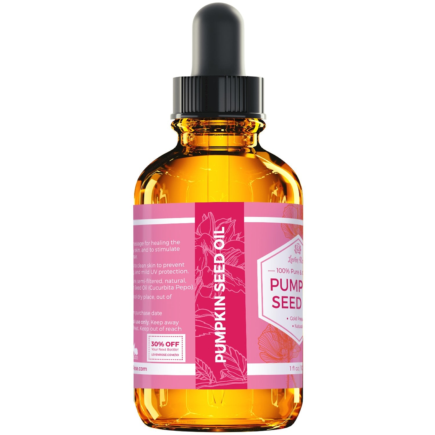 Leven Rose Organic Pumpkin Seed Oil For Hair Growth 1 Oz, 100% Pure, Cold Pressed Pumpkin Oil For Damaged Hair, Dry Skin And Nai