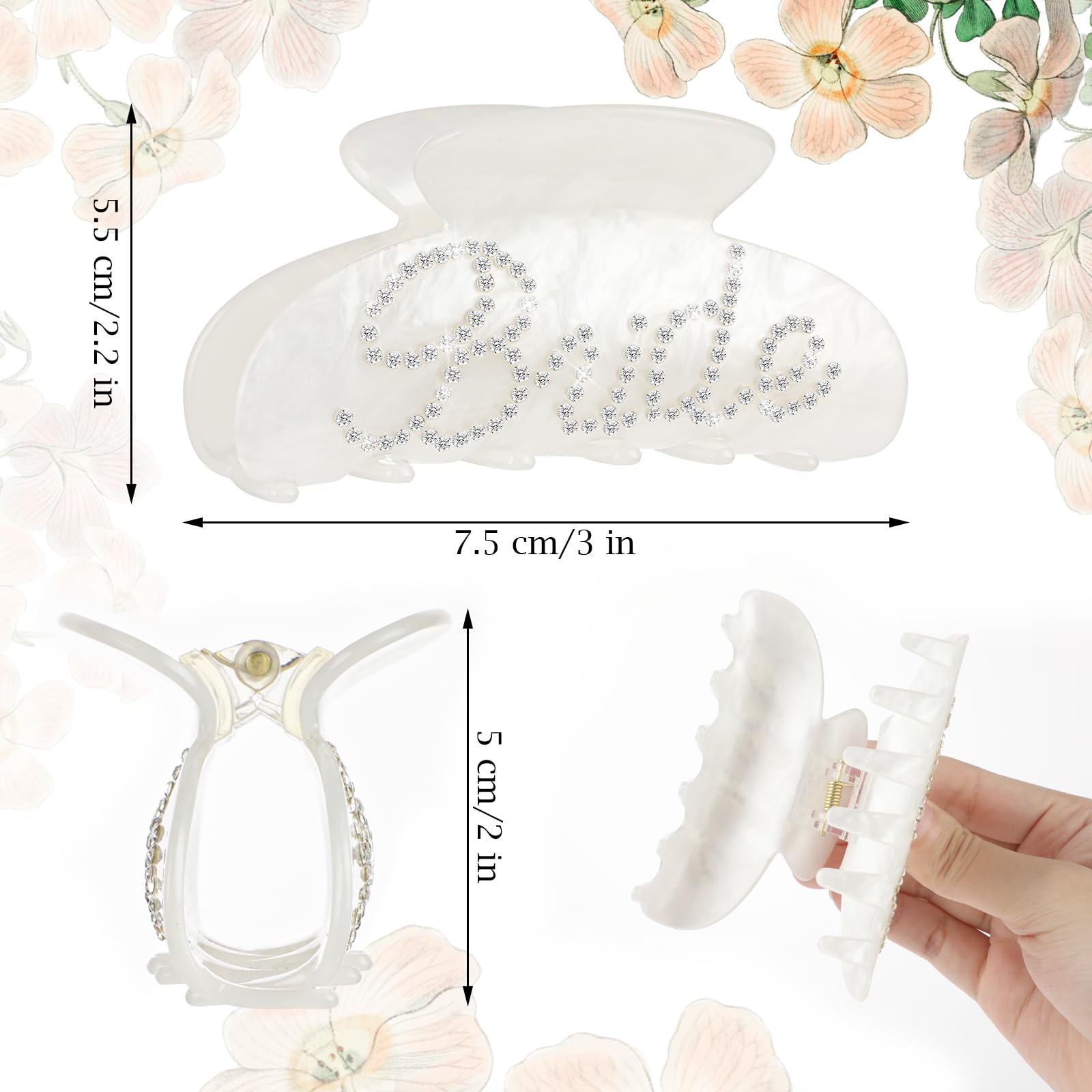 Gjinxi Bride Claw Hair Clip, White Acrylic Hair Clip With Rhinestone Bride Logo, Bride Bridesmaid Gift For Wedding, Banana Barre