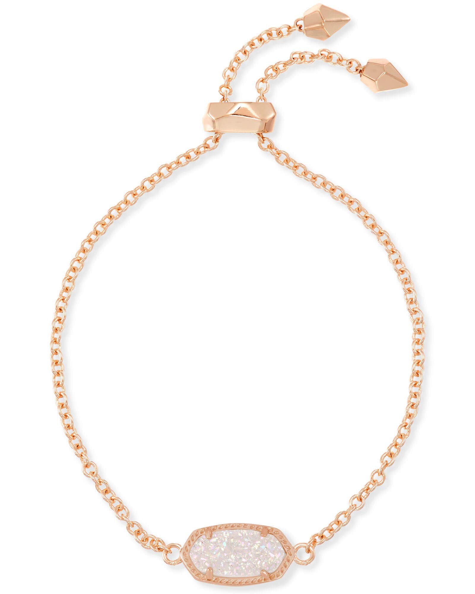 Kendra Scott Elaina Adjustable Chain Bracelet for Women, Fashion Jewelry, 14k Rose Gold-Plated, Iridescent Drusy