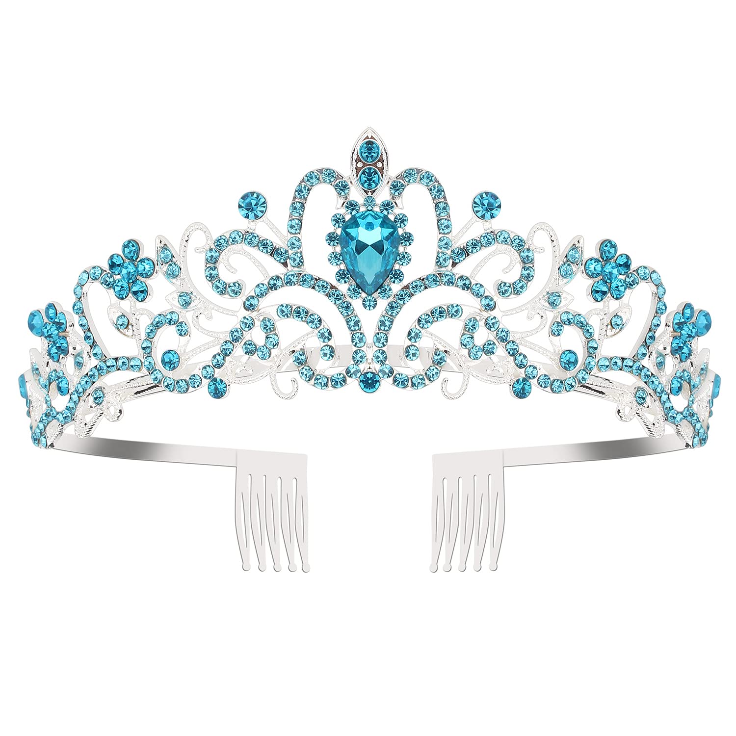 Cocide Blue Tiara Crowns Crystal Headband Princess Rhinestone Crown With Combs Bride Headbands Bridal Wedding Prom Birthday Part