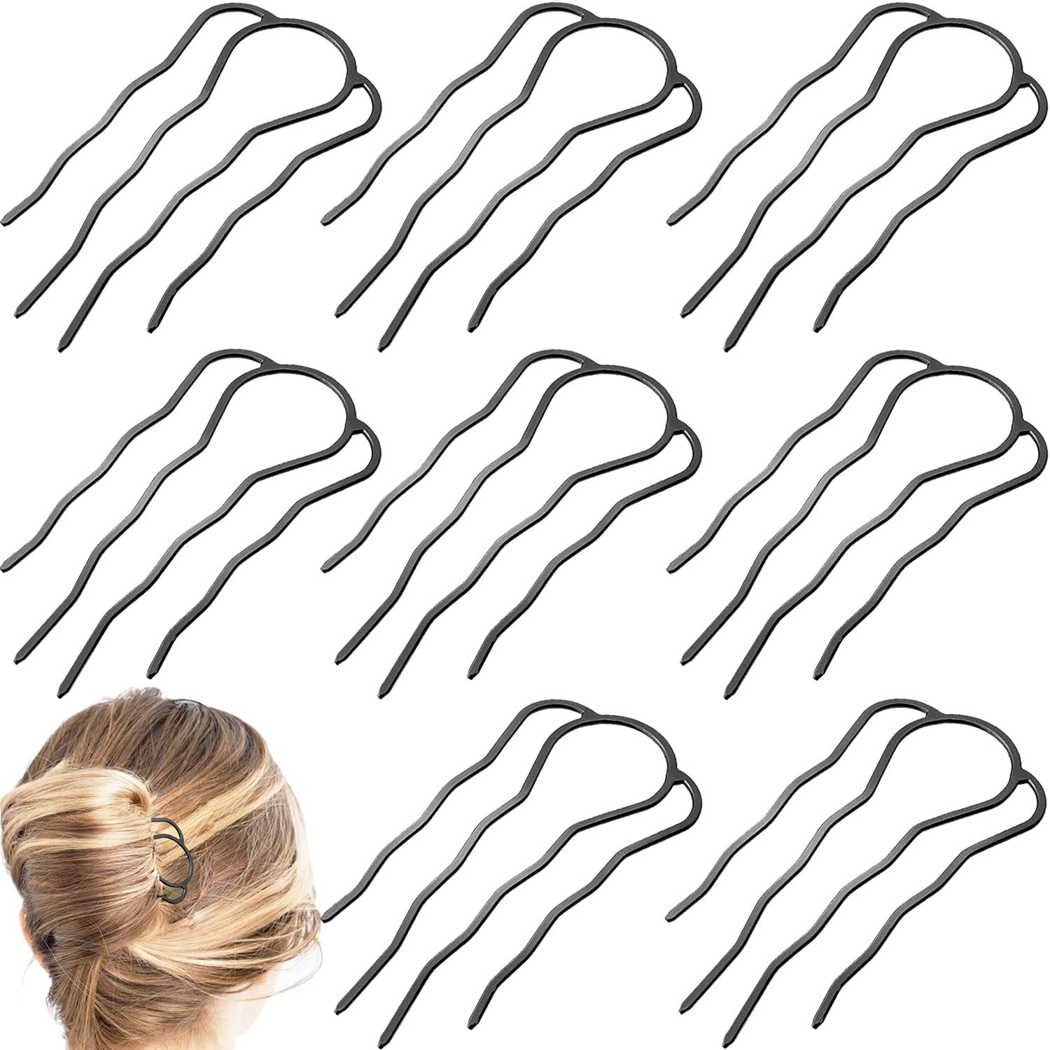 8 Pieces Hair Side Combs, Metal Hair Fork Clip Hair Pins for Buns 4 Prong Hair Updo U-Shape Hair Sticks for Women Hair Styling T