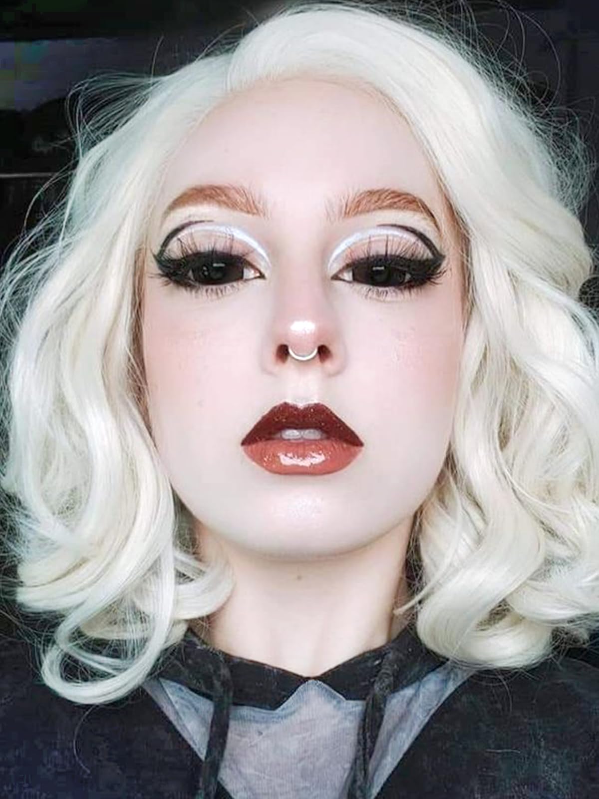Bluple Platinum Blonde Lace Front Wig Short Bob Style White Blonde 60# Wavy Curly Synthetic Hair Side Part Half Hand Tied Replac