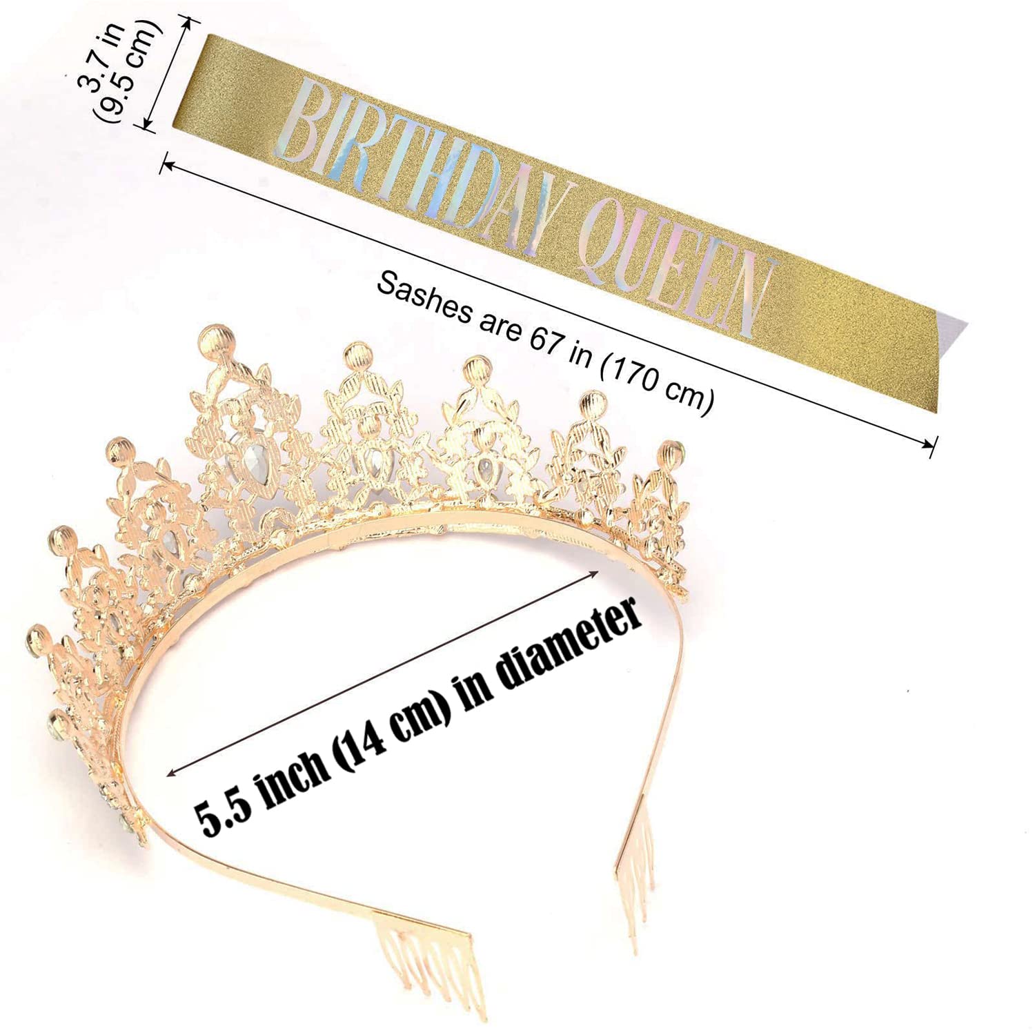 'Birthday Queen'' Sash And Tiara For Women Crystal Tiara And Satin Kit For Girl Rhinestones Crown With Comb Glitter Hair Access