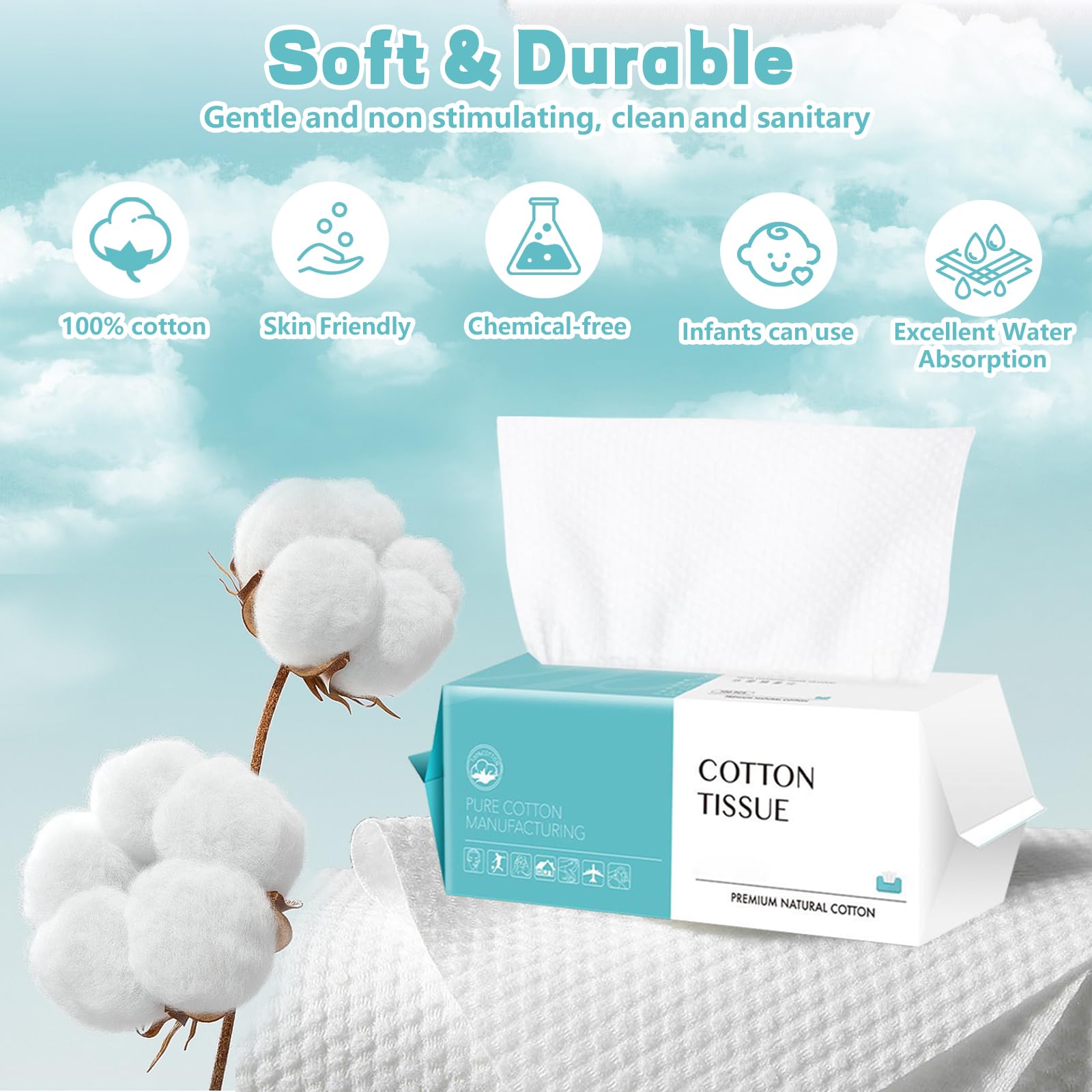 Disposable Face Towel 400 Count, Soft Cotton Facial Dry Wipes, Multi-Purpose For Skin Care, Makeup Remover, Face Wipes And Facia