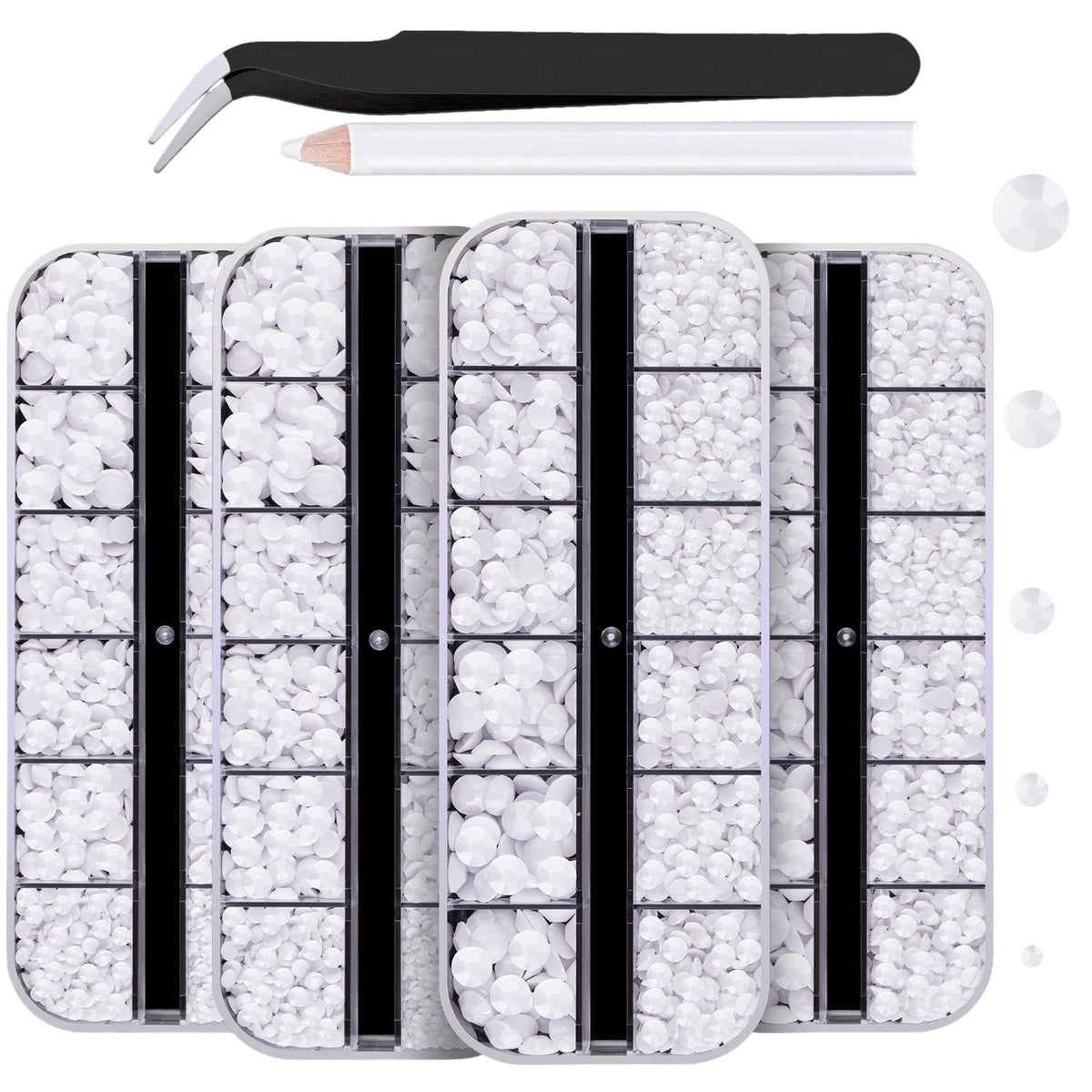 BELLEBOOST 7000PCS Resin Rhinestones Kits, 2/3/4/5/6mm Flatback Jelly Rhinestones, 4 Box White Non Hotfix Crystal Gems for DIY C