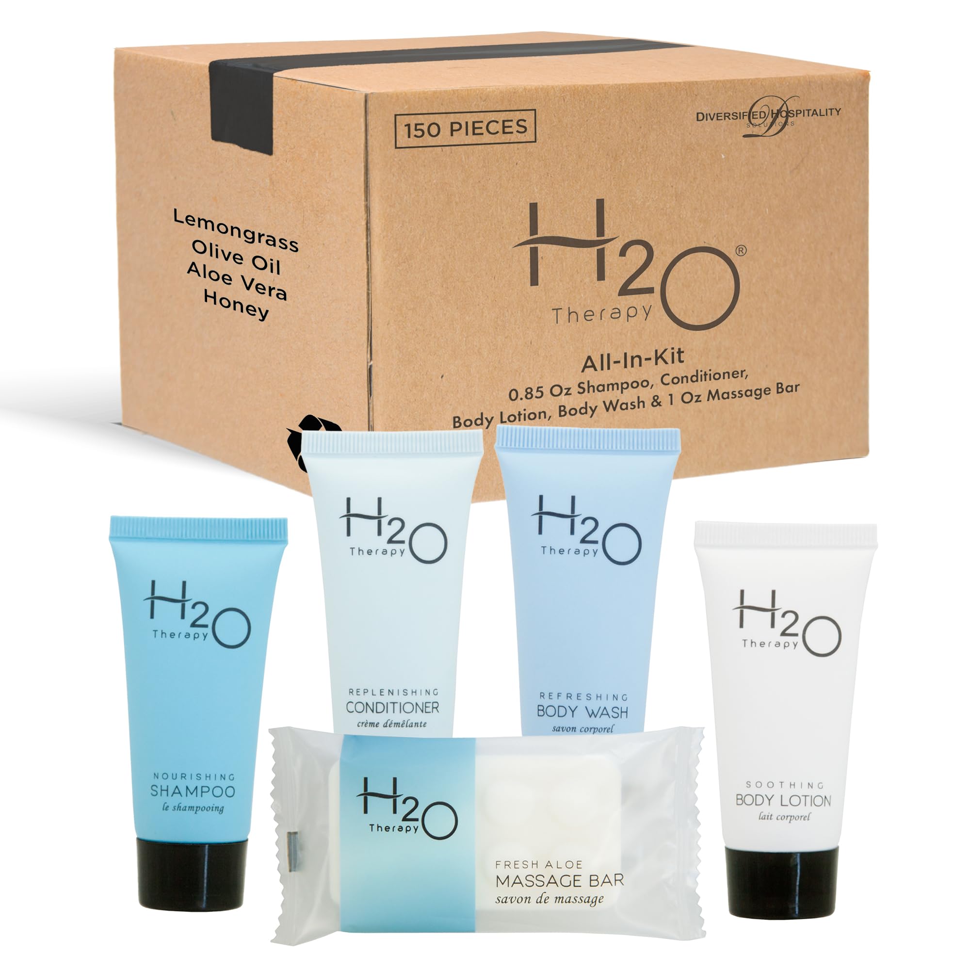H2O Therapy Hotel Soaps And Toiletries Bulk Set  1-Shoppe All-In-Kit Amenities For Hotels & Airbnb  .85Oz Hotel Shampoo & Condit