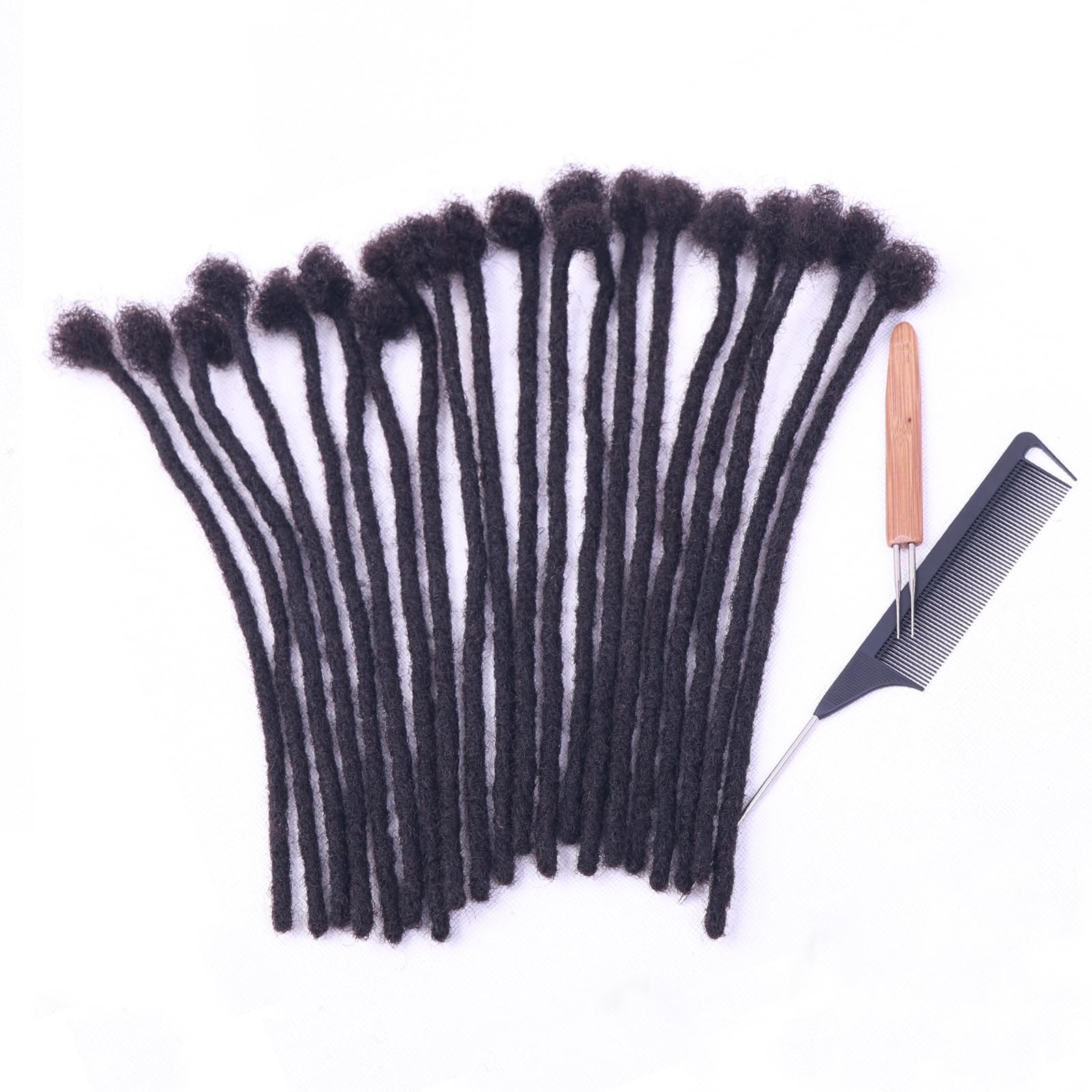 100% Real Human Hair Dreadlock Extensions, ADIASAI 0.8cm Thickness 14 Inch 30 Strands Can Be Dyed and Bleached Full Hand-made Lo