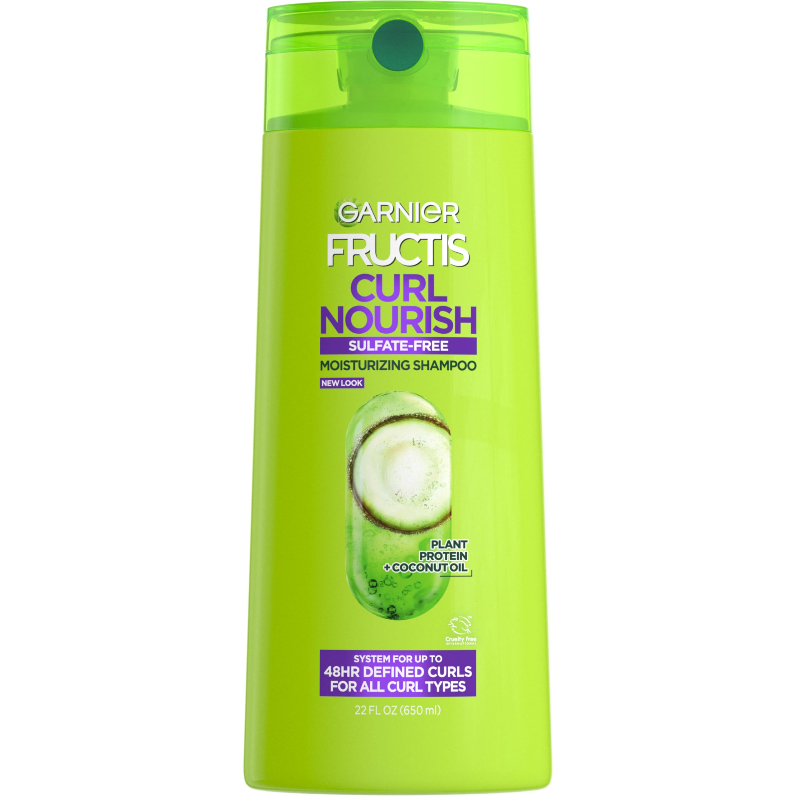 Garnier Fructis Curl Nourish Shampoo, Curly Hair Shampoo with Coconut Oil and Plant Protein, Up to 48HR Defined Curls for all Cu