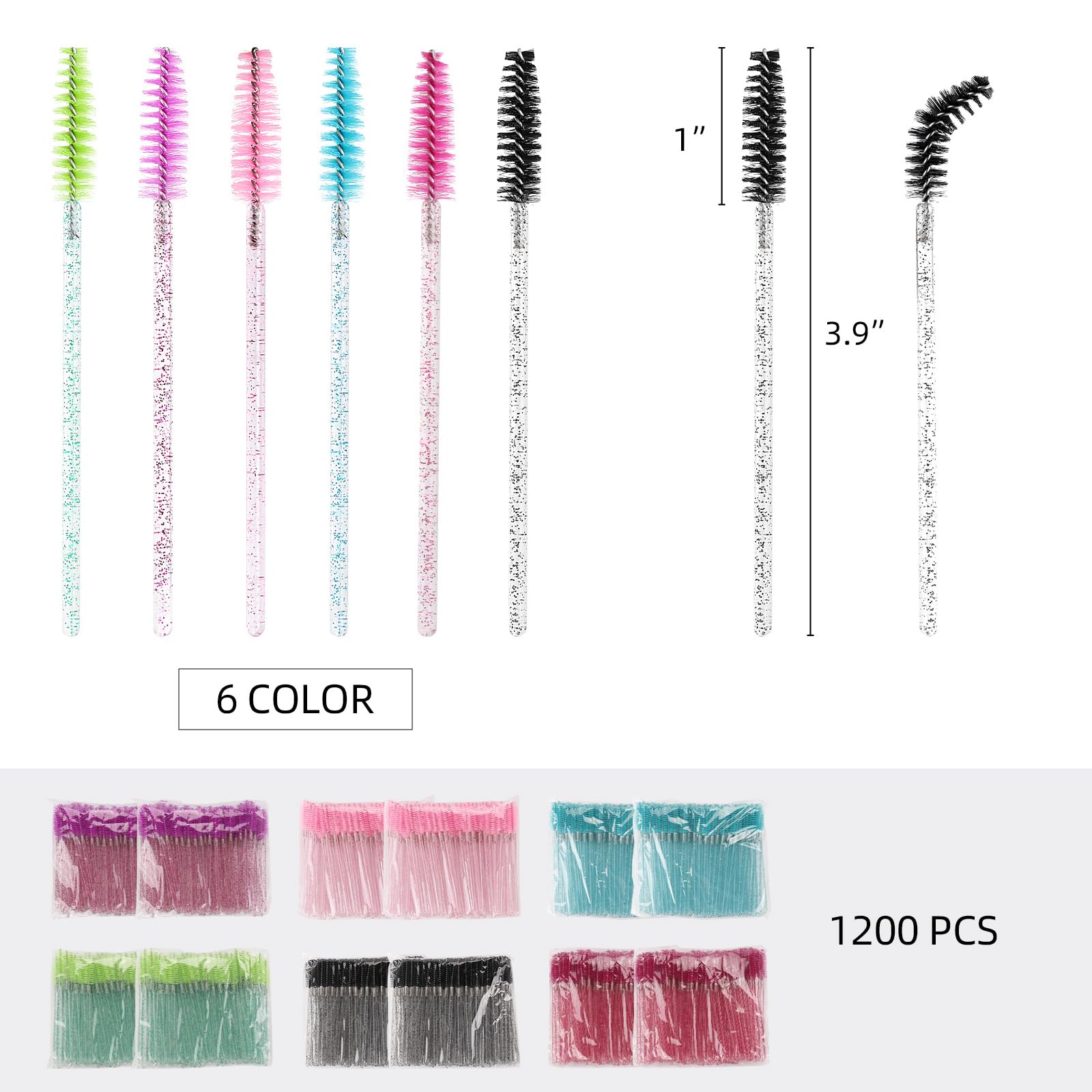 Tbestmax 1200 Disposable Eyelash Brush Crystal Eyebrow Spoolies Mascara Wands Makeup Brushes Applicators Kits for Eyelash Extens