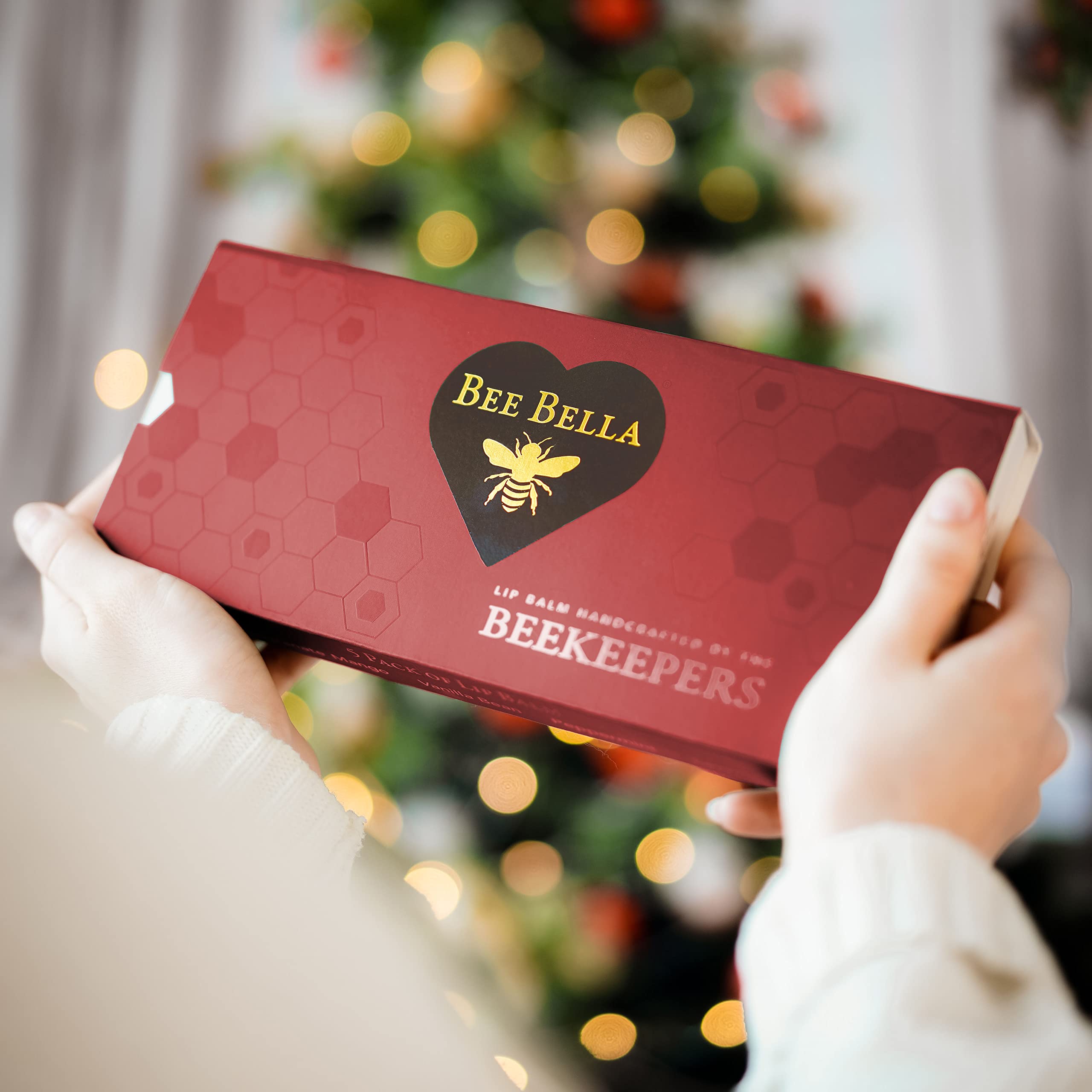 Bee Bella Lip Balm Holiday Gift Box, Cherry, Lavender Vanilla, Vanilla Bean, Pumpkin Spice, Candy Cane, 5 Pack - Hydrating, Mois