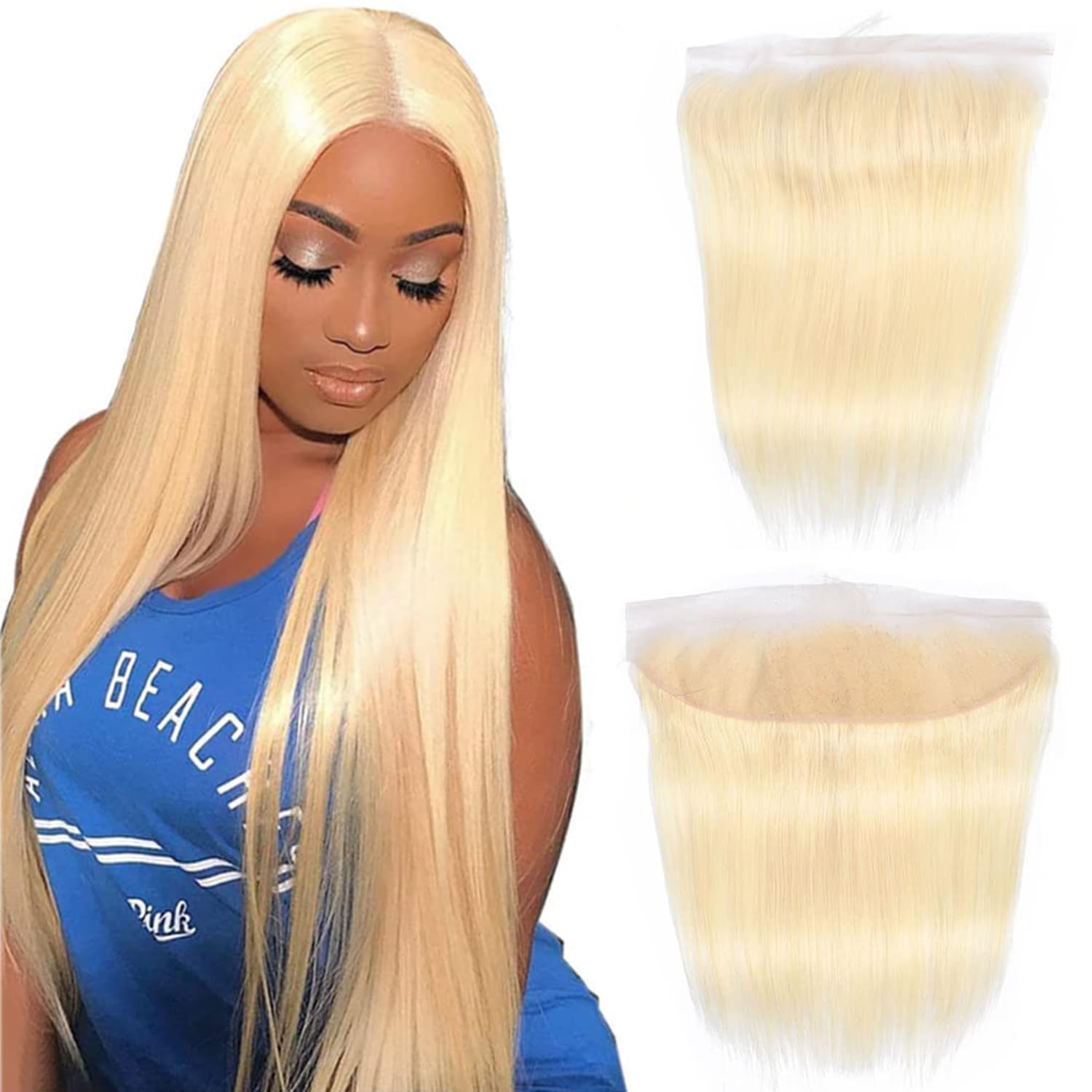 Isufer 613 Blonde Frontal 13X4 Transparent Lace Straight Human Hair Natural Hairline Ear to Ear Brazilian Virgin Hair 10 Inch Ru
