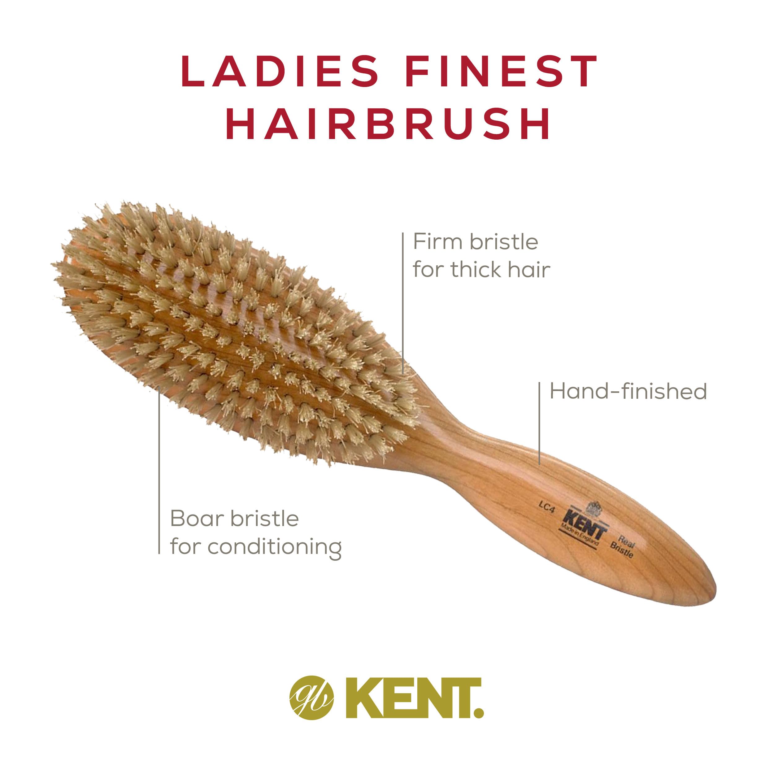 Kent LC4 Finest Hair Brushes for Women Detangler Dry Brush Made of Cherrywood - Boar Bristle Oval Hairbrush for Medium Thick Hai