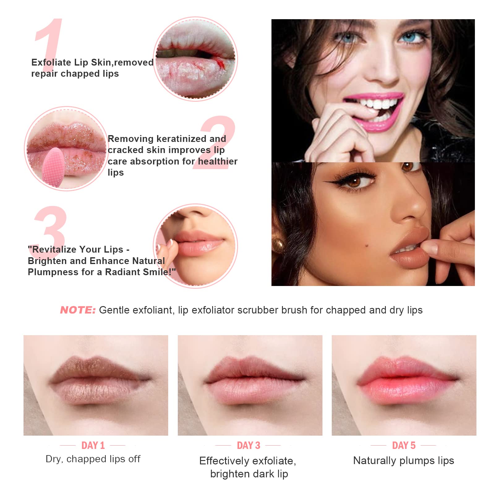Lip Scrub Brush Lip Brush Tool,Double-Sided Silicone Exfoliating Lip Brush,Gentle Lip Exfoliator Scrubber Brush For Smooth,Soft,